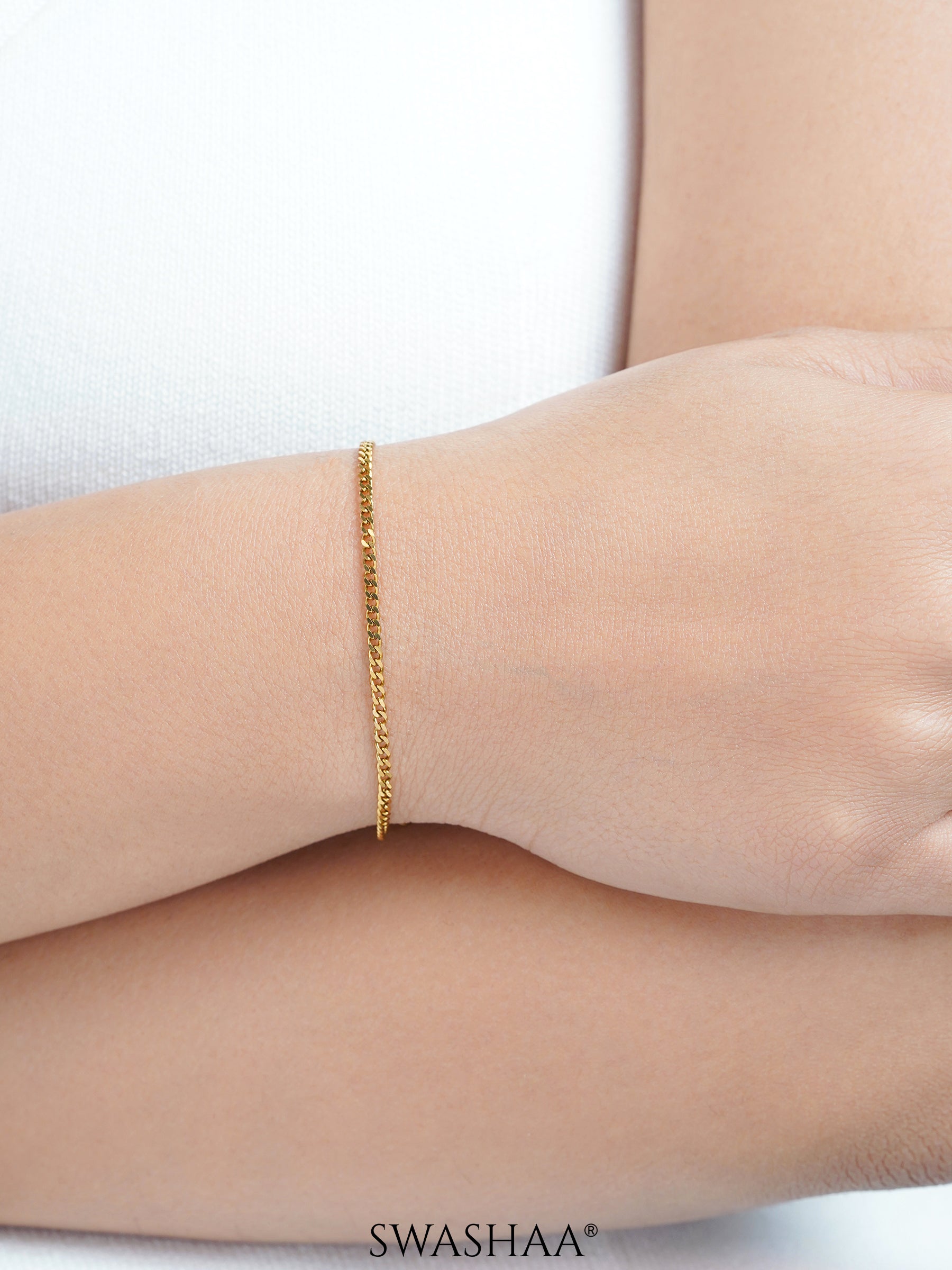 Cuban Chain 2MM 18K Gold Women's Bracelet