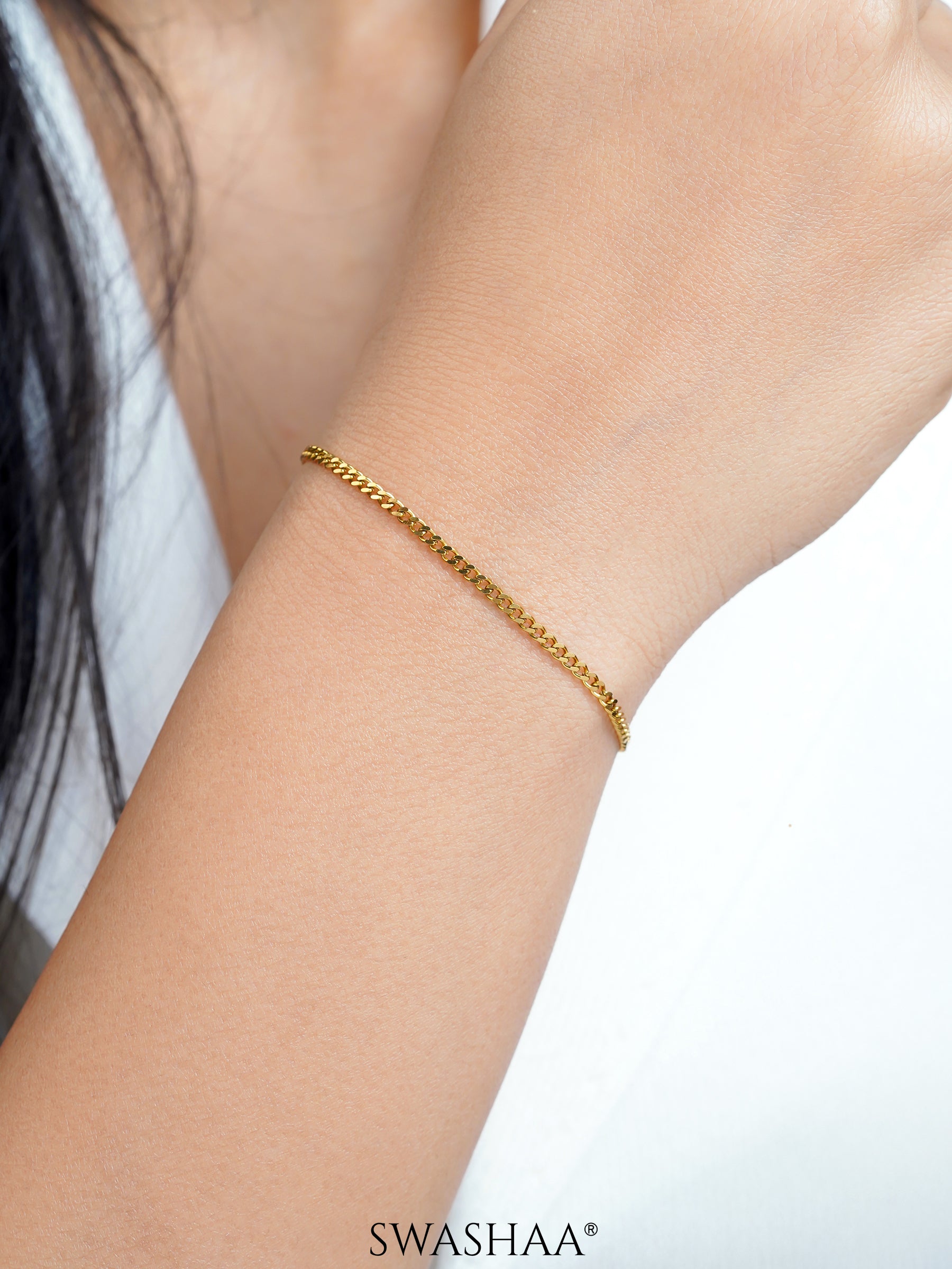 Cuban Chain 2MM 18K Gold Women's Bracelet