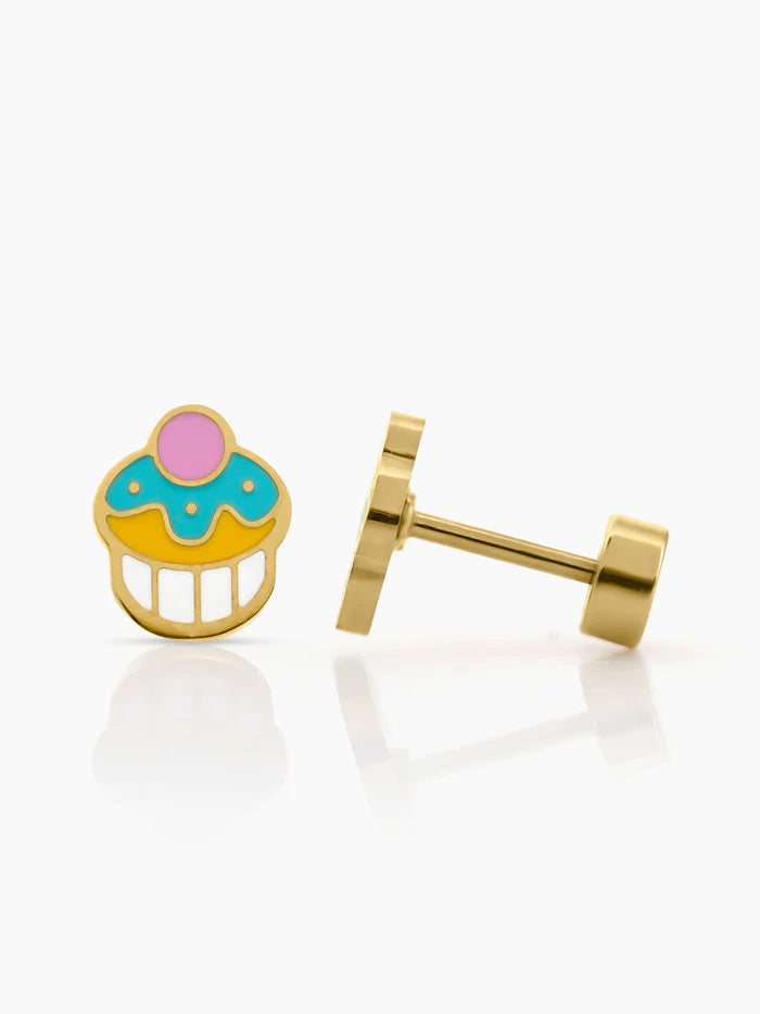 Cuppy Pop Cupcake Charm 18K Gold Plated Kid's Stud Earrings