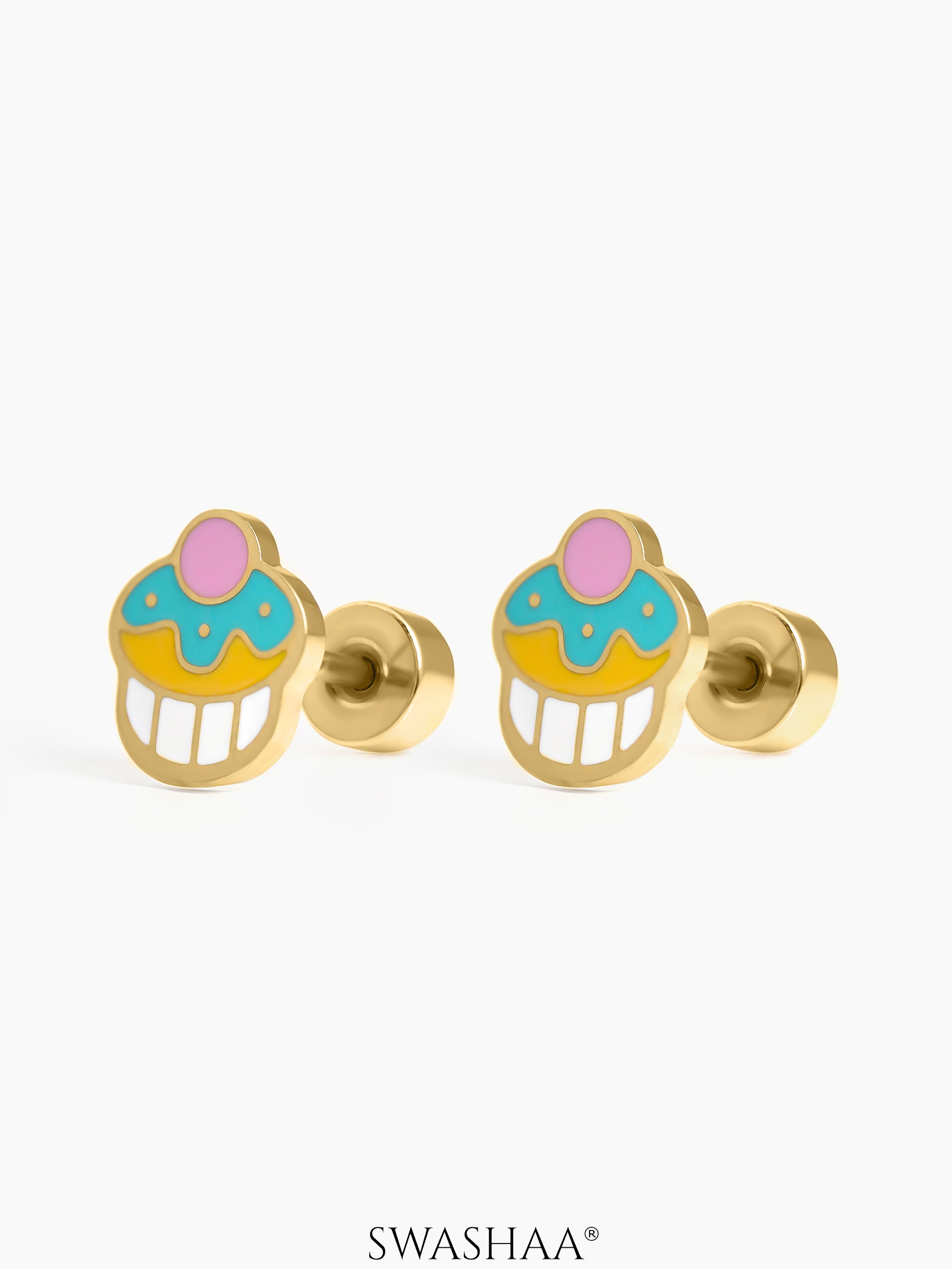 Cuppy Pop Cupcake 18K Gold Plated Kid's Earrings