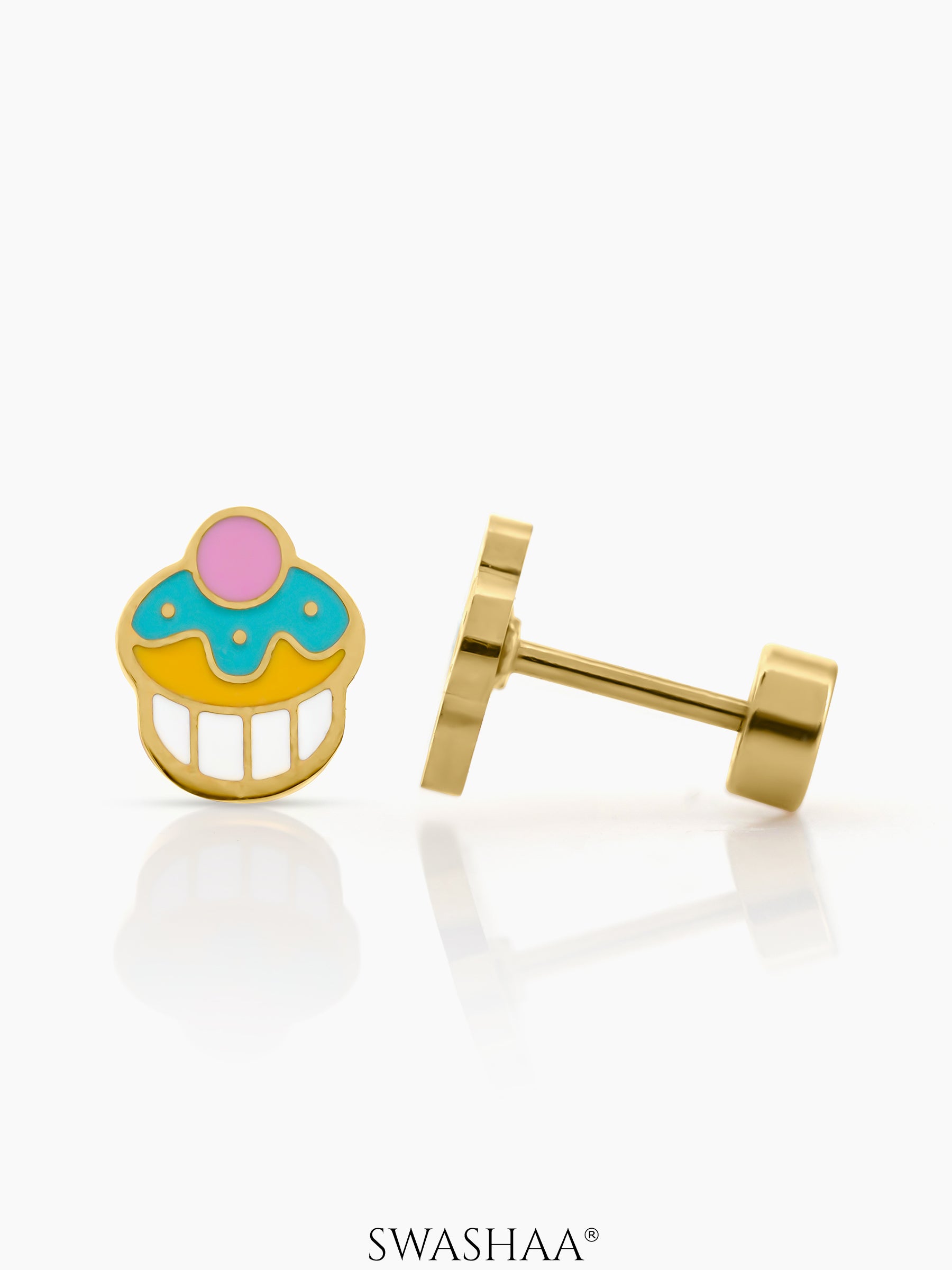 Cuppy Pop Cupcake 18K Gold Plated Kid's Earrings