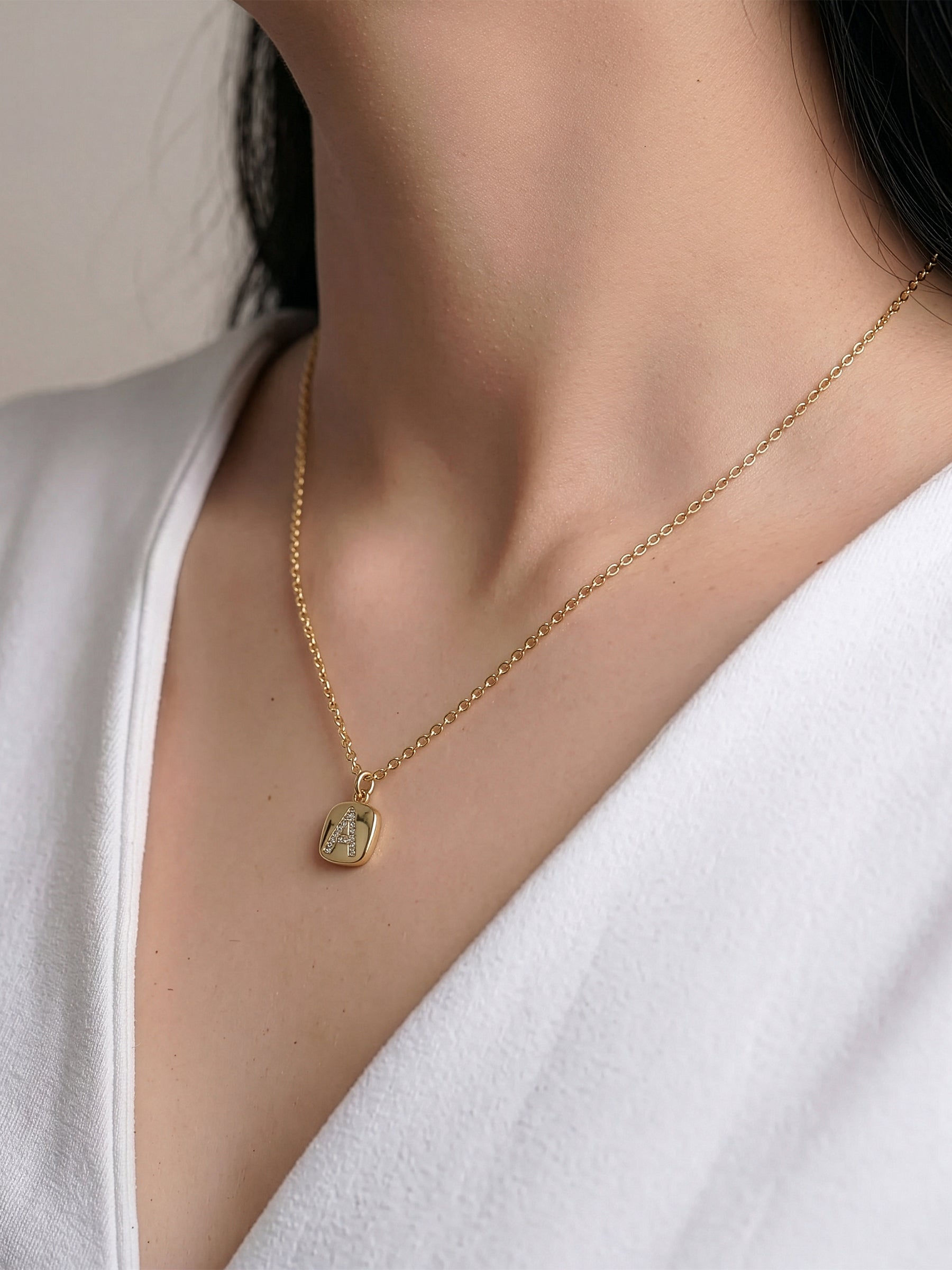 Customized Diamond Studded Initial 18K Gold Plated Letter - A Women's Chain Pendant Necklace