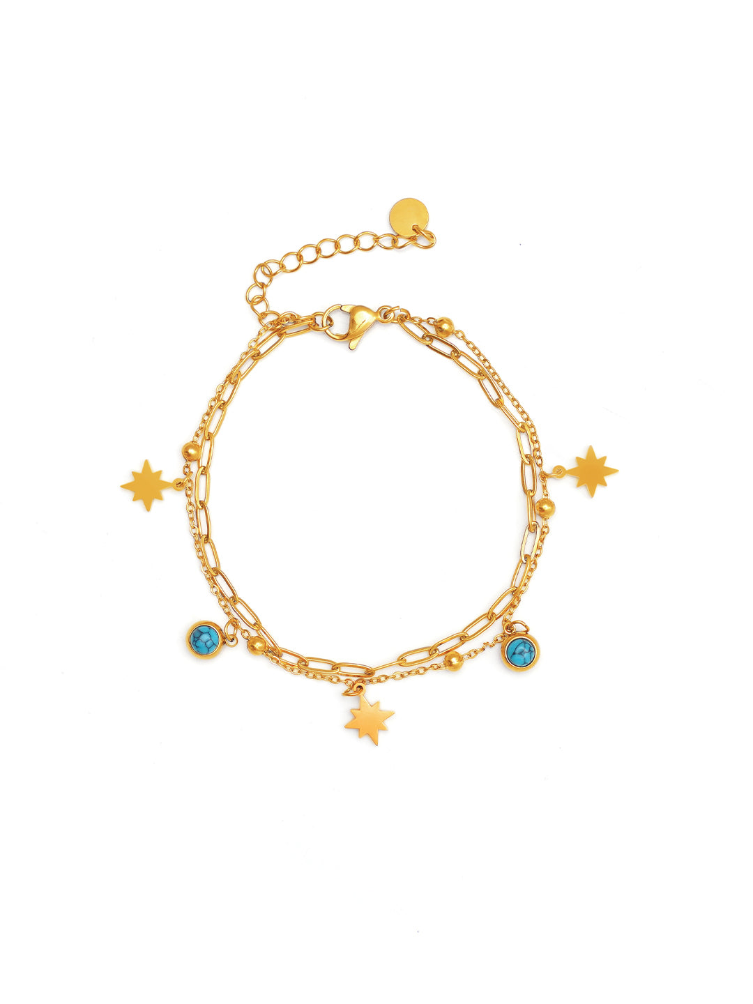 Daaya Star Celestial Evil Eye Layered Charm 18K Gold Plated Loose Chain Bracelet