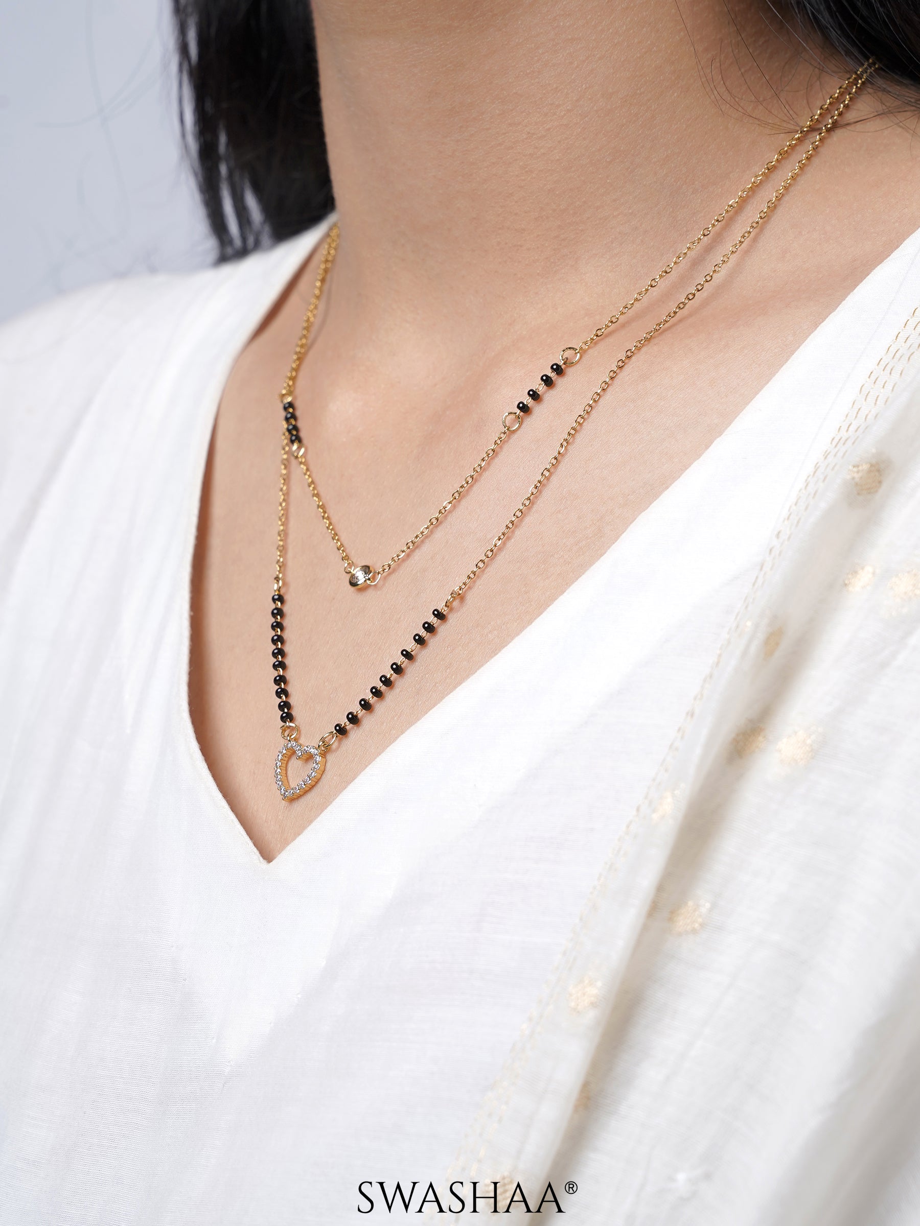 Daiva Double Layered Heart Diamond 18K Gold Plated Mangalsutra