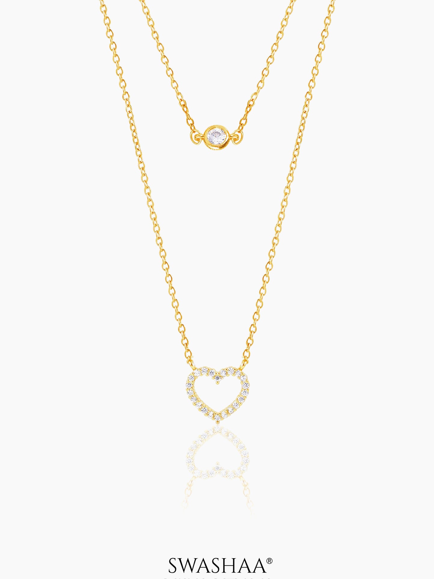 Daiva Double Layered Diamond Heart Charm 18K Gold Plated Necklace