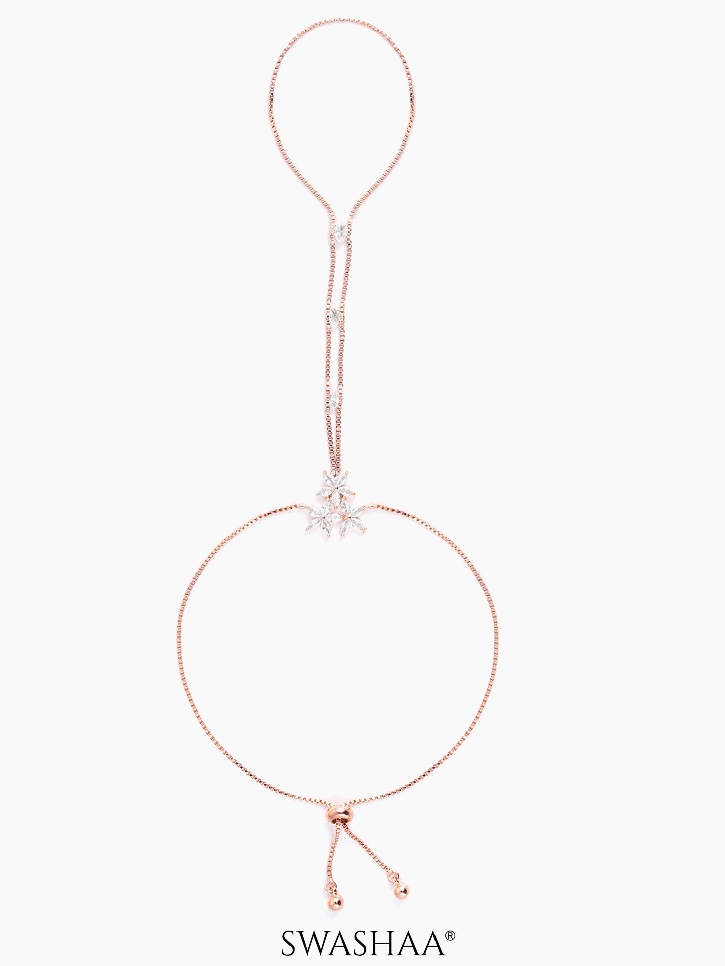 Dakshi Crystals Floral Diamond Charms Rosegold Plated Ring Bracelet