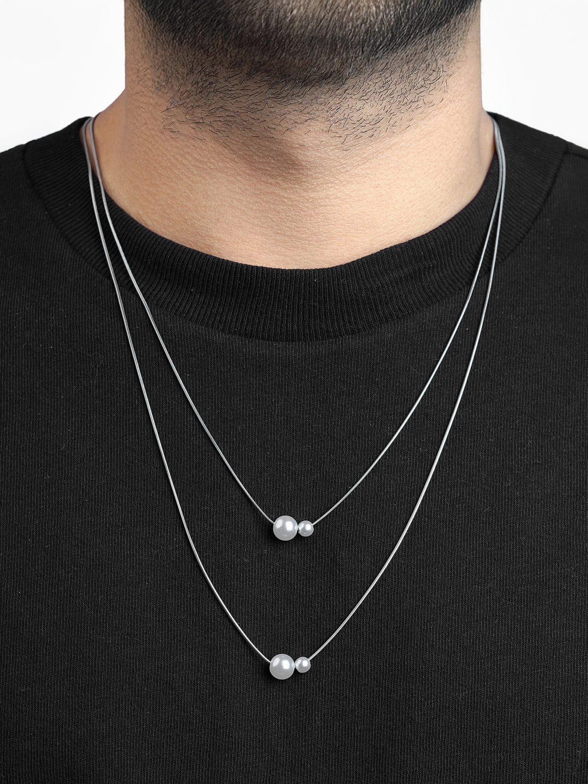 Daren Twin Pearl Drop Men's Silver Chain Pendant