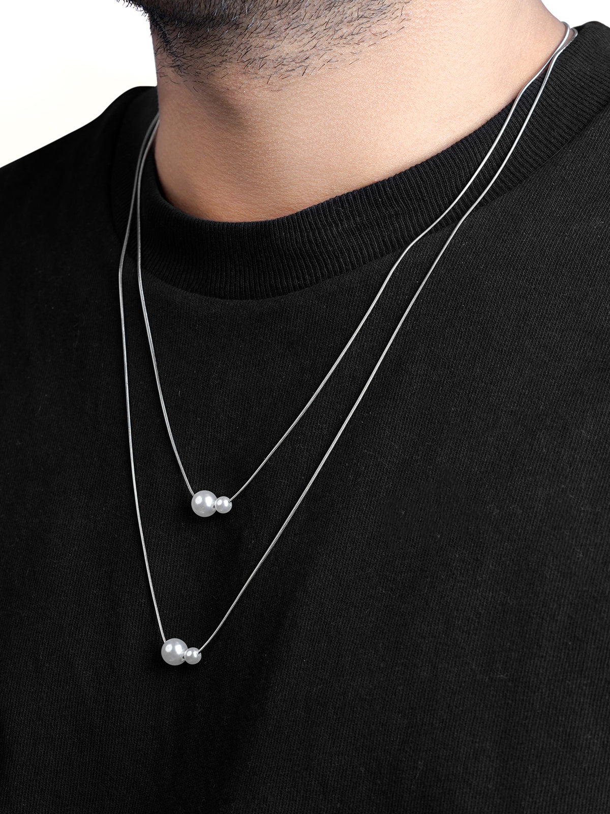 Daren Twin Pearl Drop Men's Silver Chain Pendant
