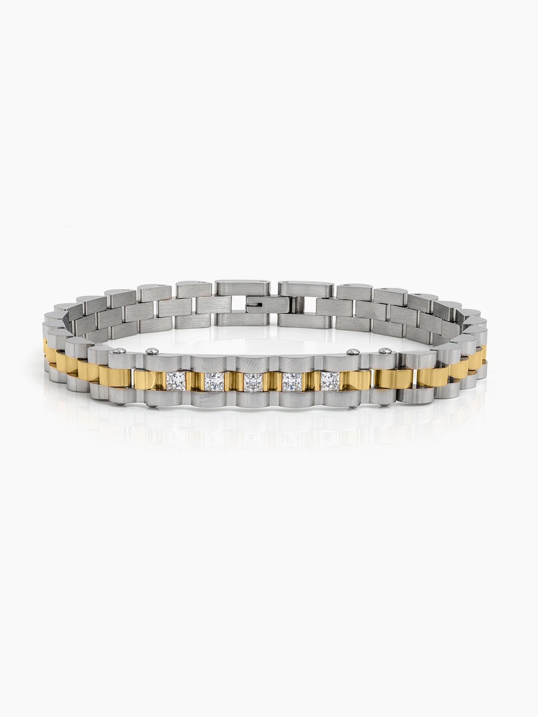 Darik Diamond Silver 18K Gold Plated Two-tone Link Men's Watch Belt Loose Bracelet