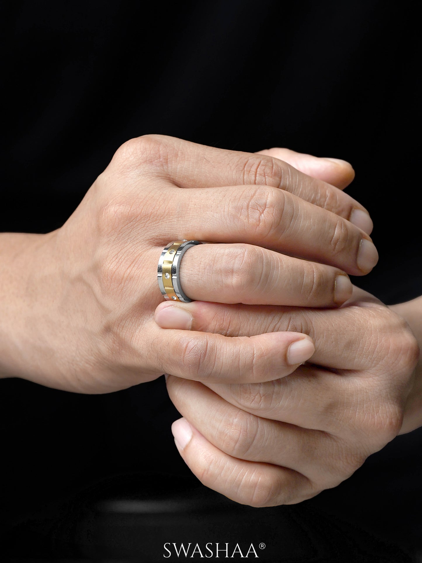 Daris Dual Tone Crystal Band Men's Ring