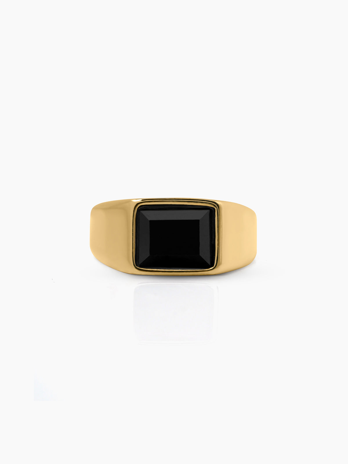 Daro Black Rectangular Stone 18K Gold Plated Signet Band Men's Ring
