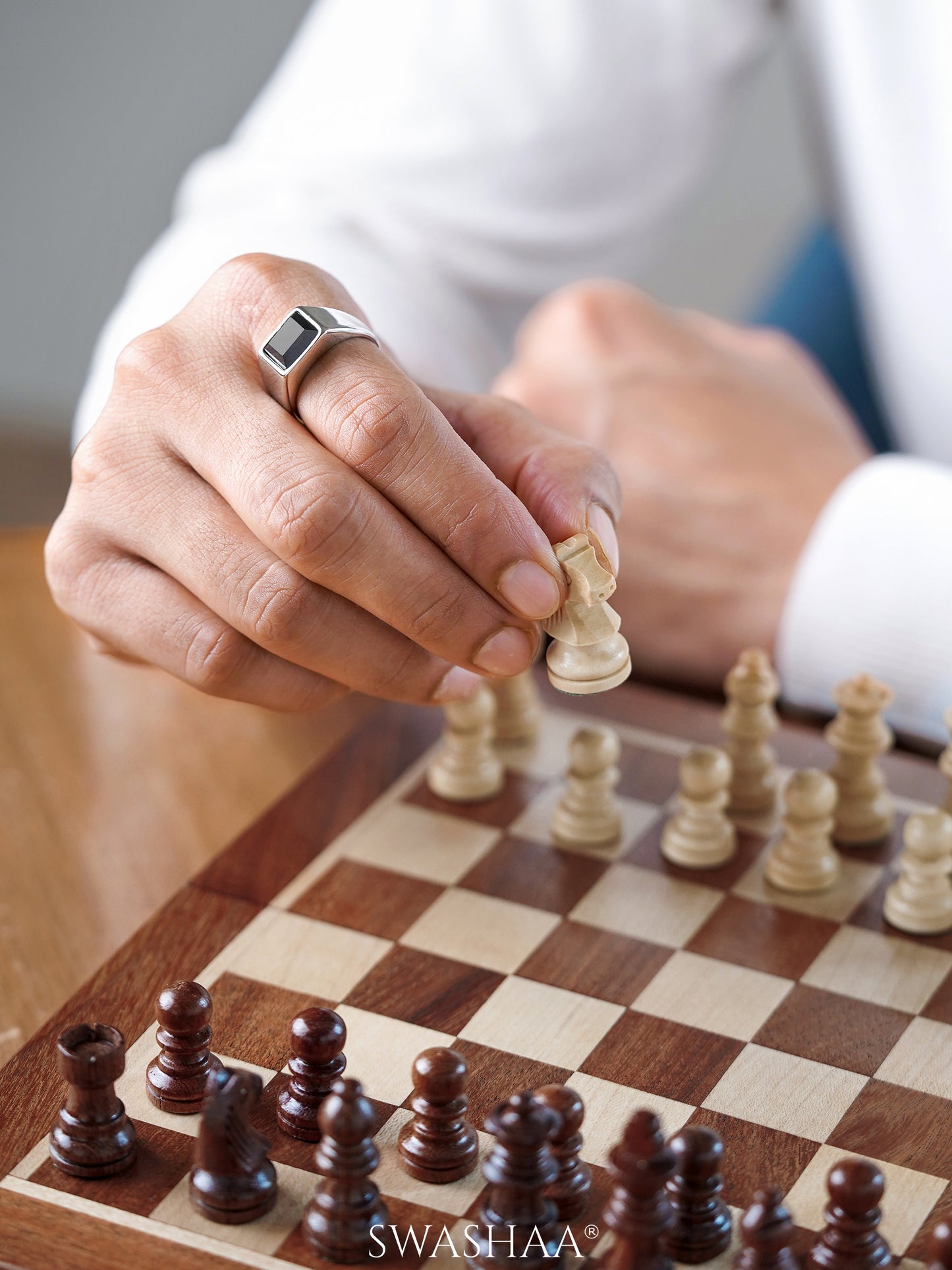 Daro Black Rectangular Diamond Silver Signet Band Men's Ring