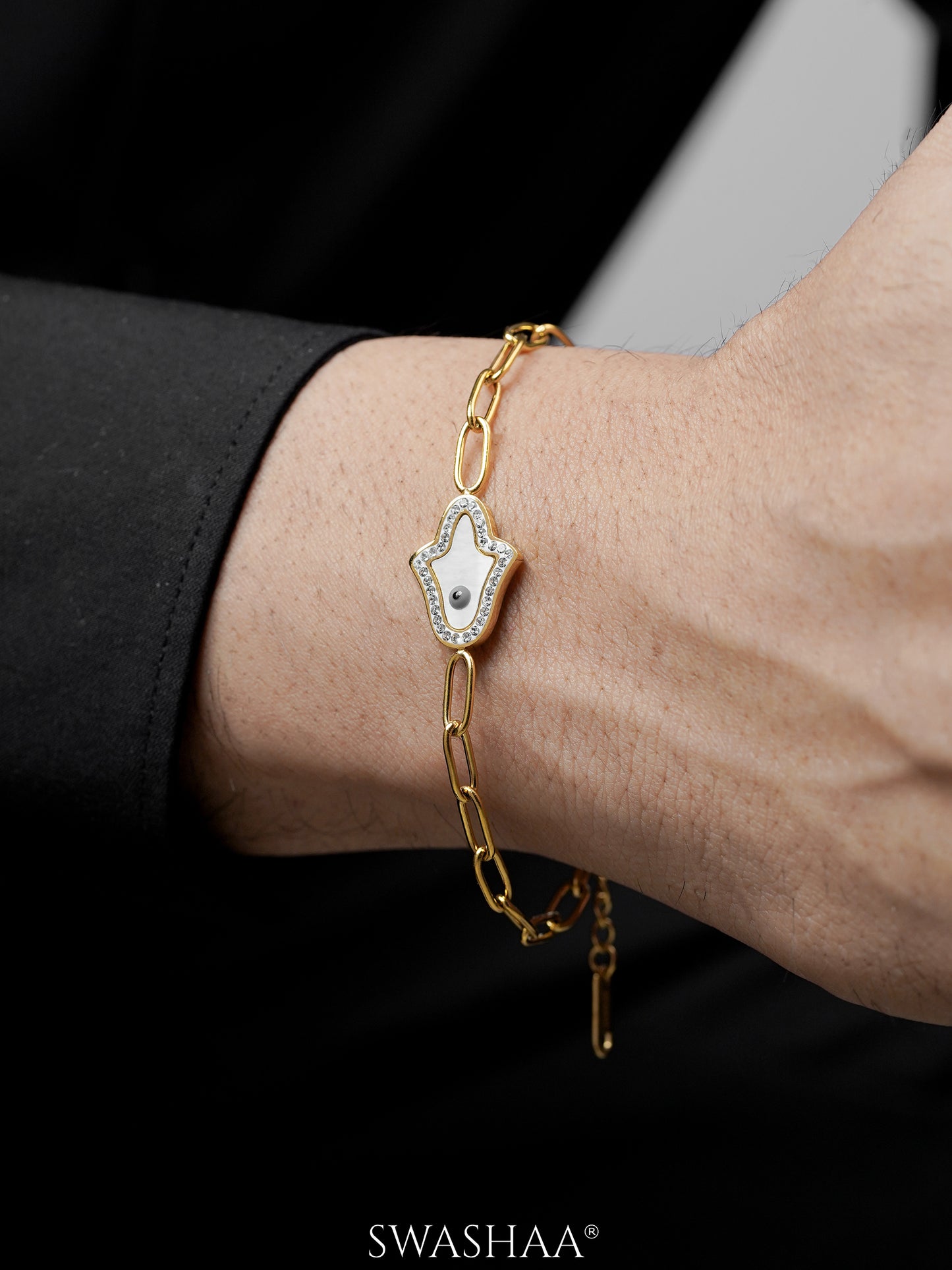 Darsh Link Hamsa Evil Eye 18K Gold Plated Men's Bracelet