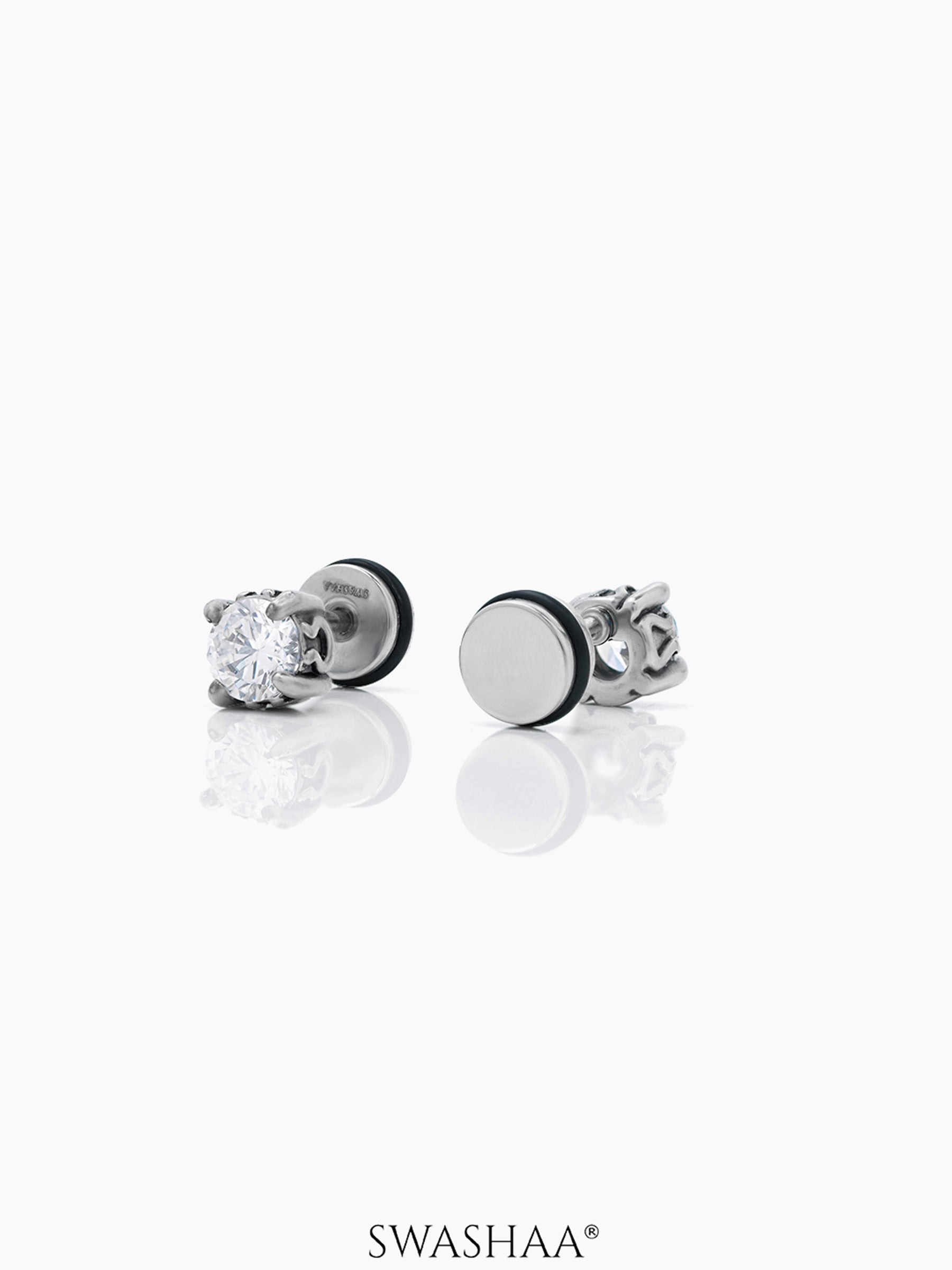 Dax Diamond Solitaire Silver Men's Stud Earrings