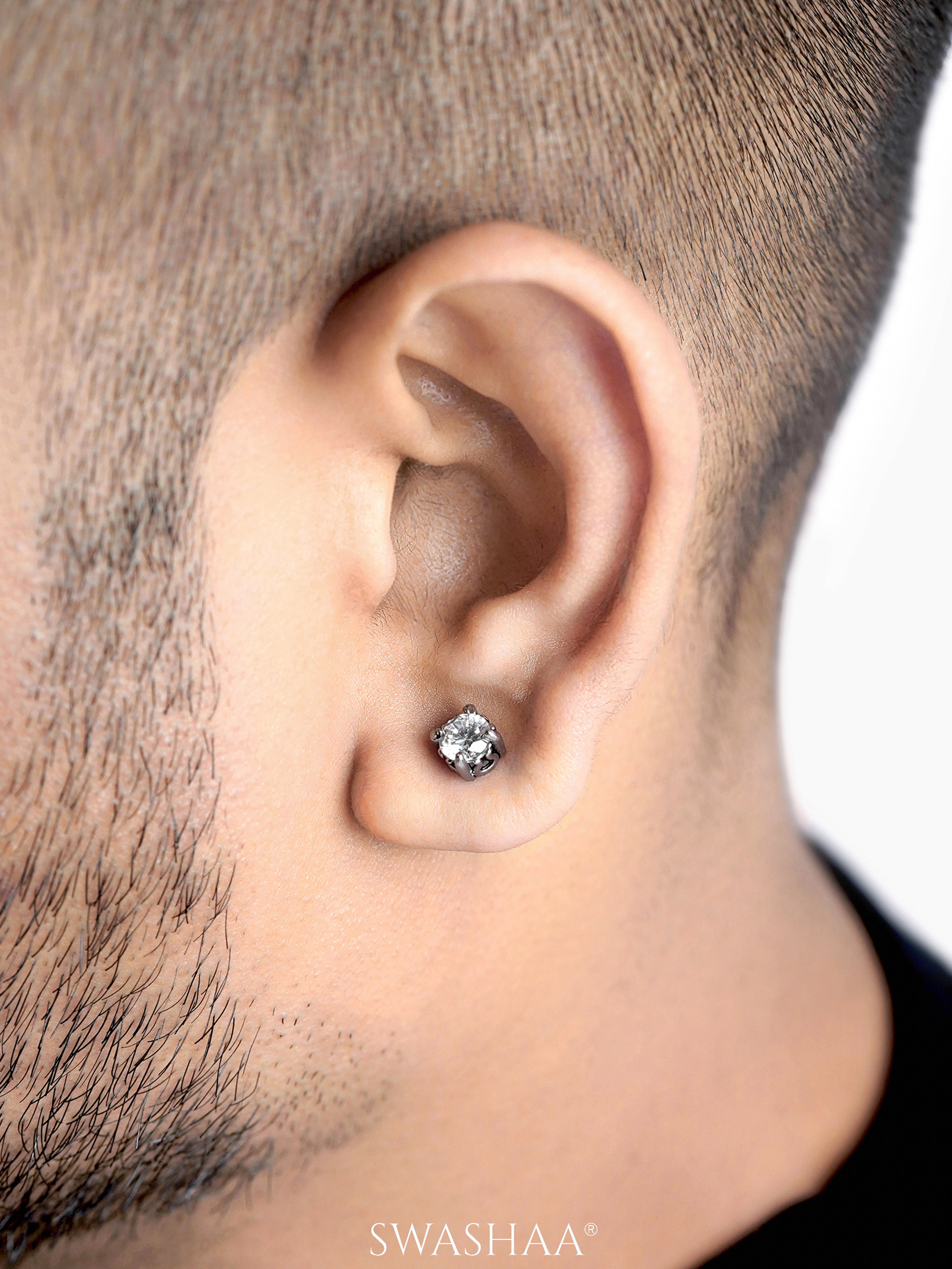 Dax Diamond Solitaire Silver Men's Stud Earrings