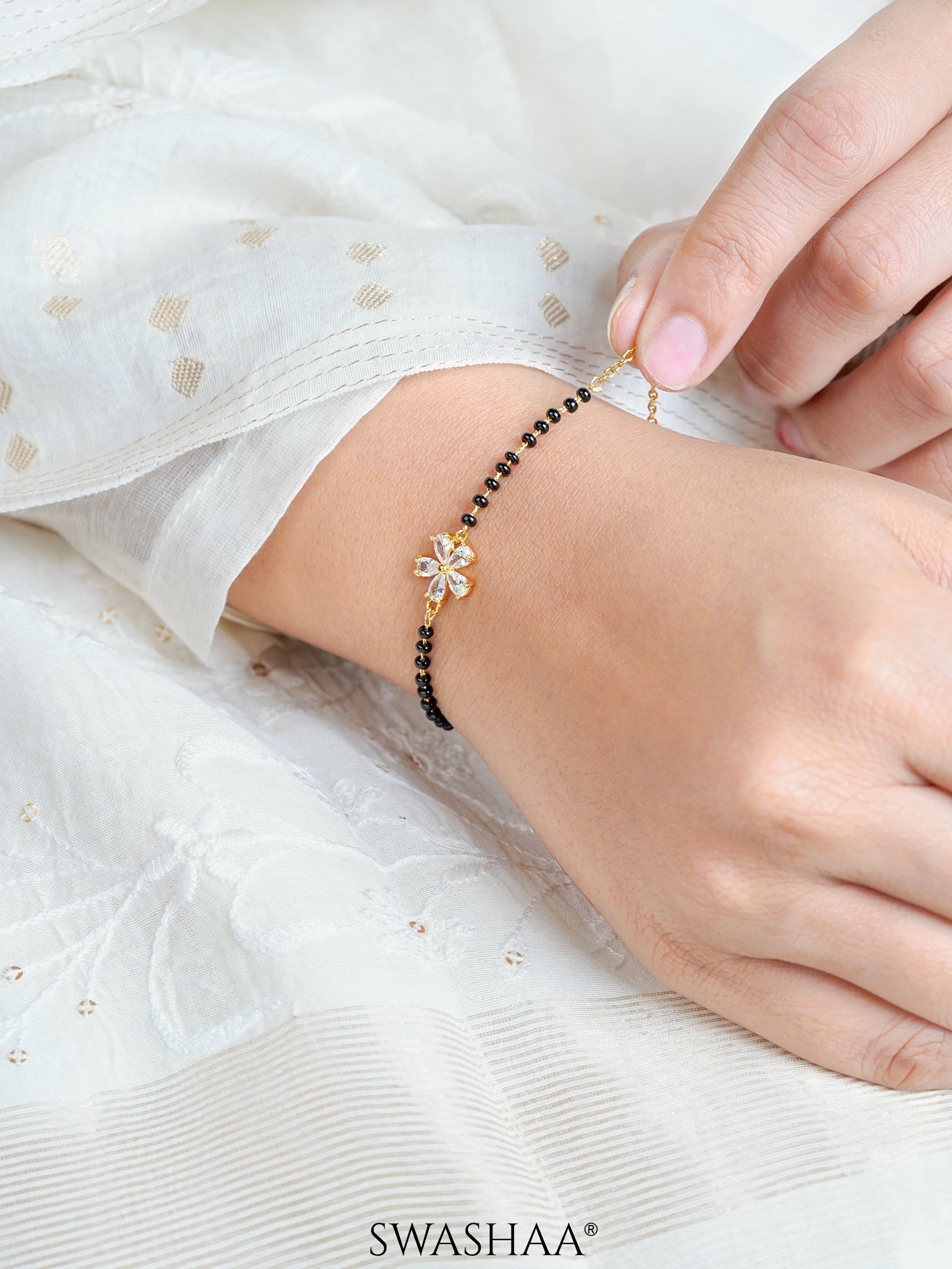 Dayita Floral Diamond Mangalsutra 18K Gold Plated Bracelet