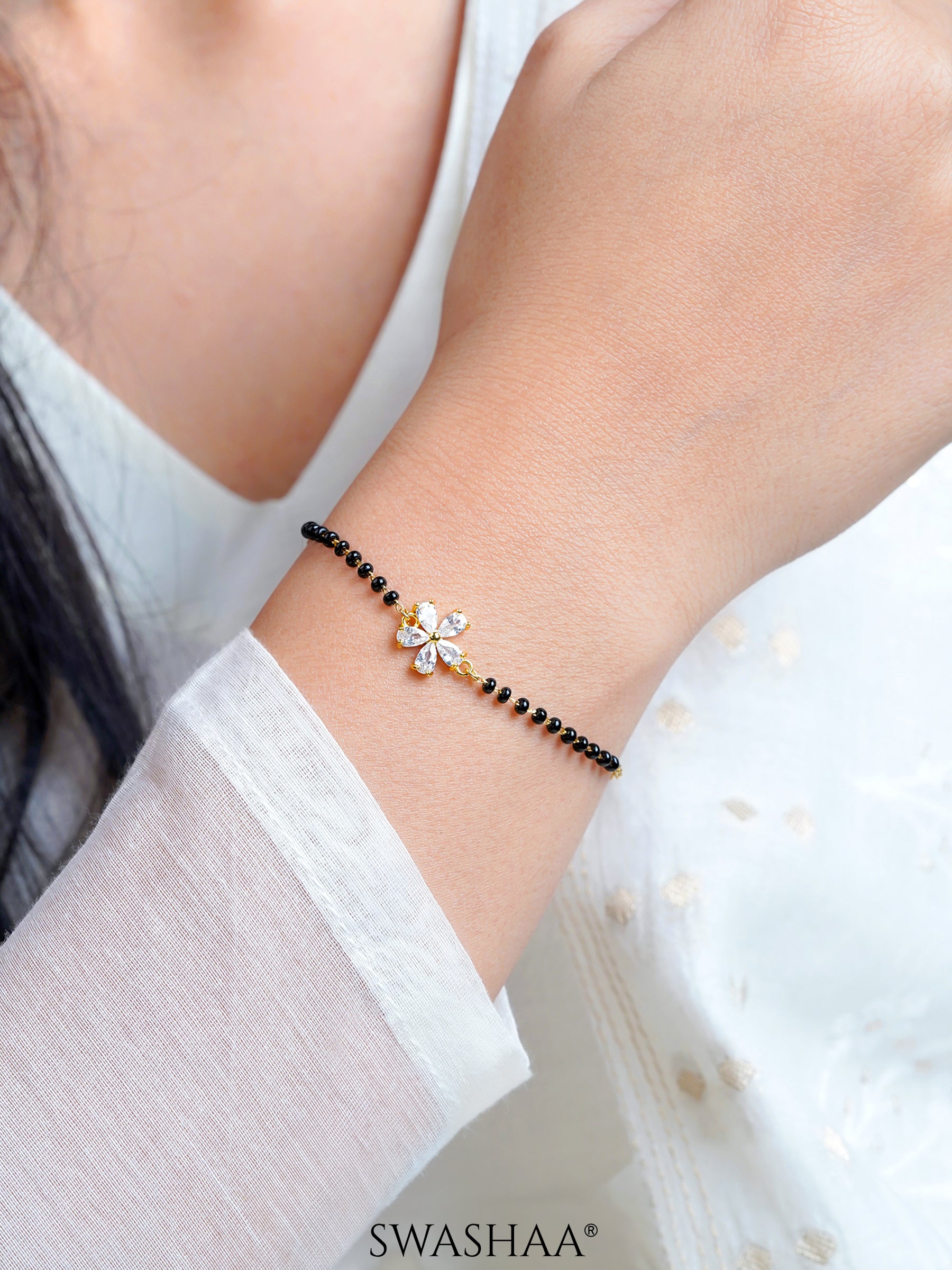 Dayita Floral Diamond Mangalsutra 18K Gold Plated Bracelet