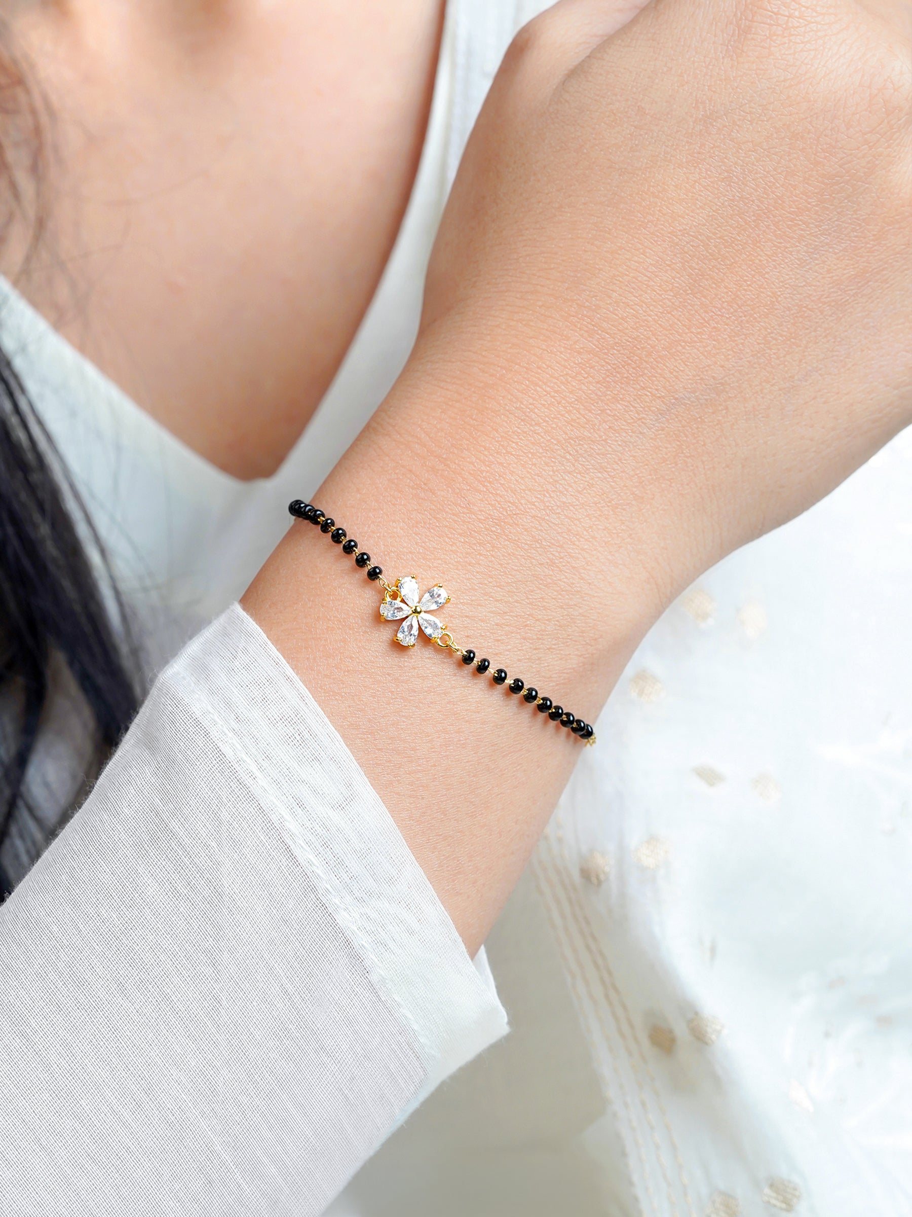 Dayita Floral Diamond Mangalsutra 18K Gold Plated Bracelet
