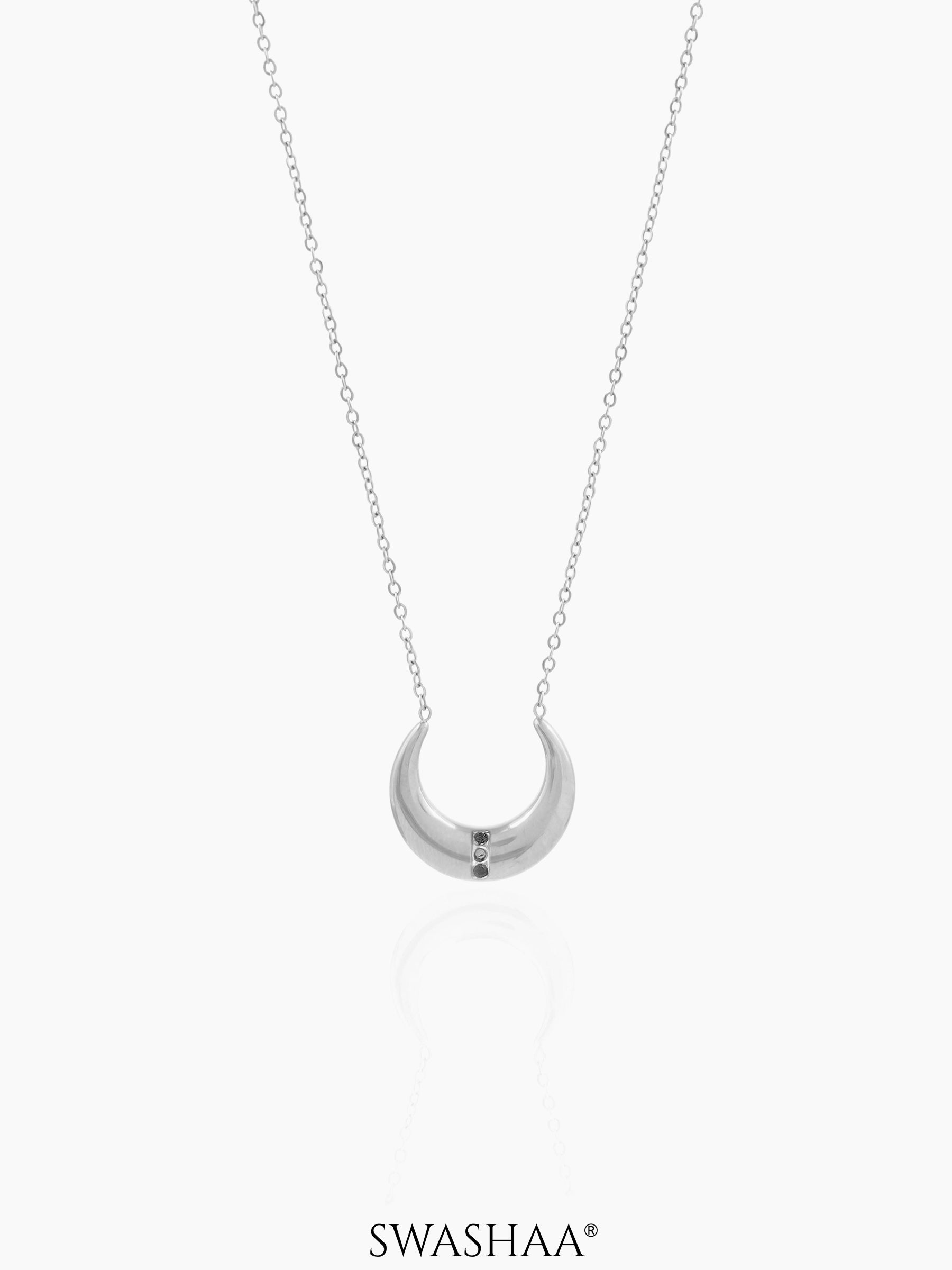 Delfina Crescent Moon Charm Silver Chain Pednant Necklace