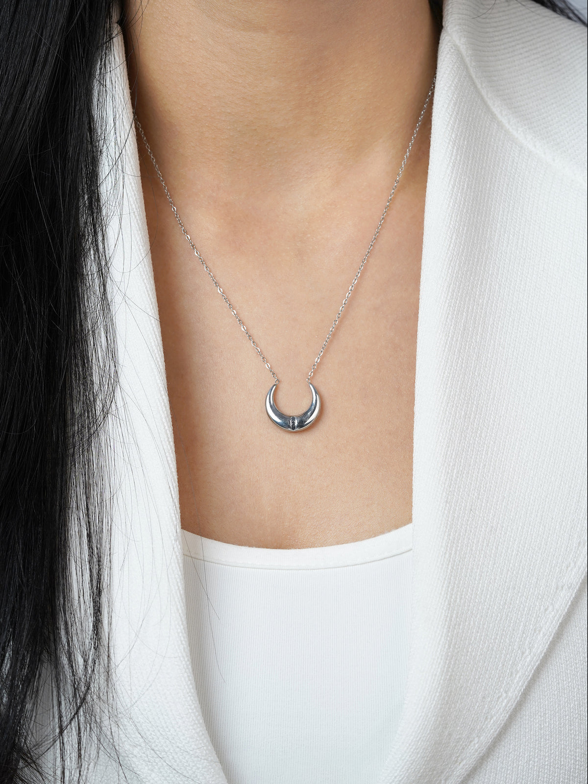 Delfina Crescent Moon Charm Silver Chain Pednant Necklace