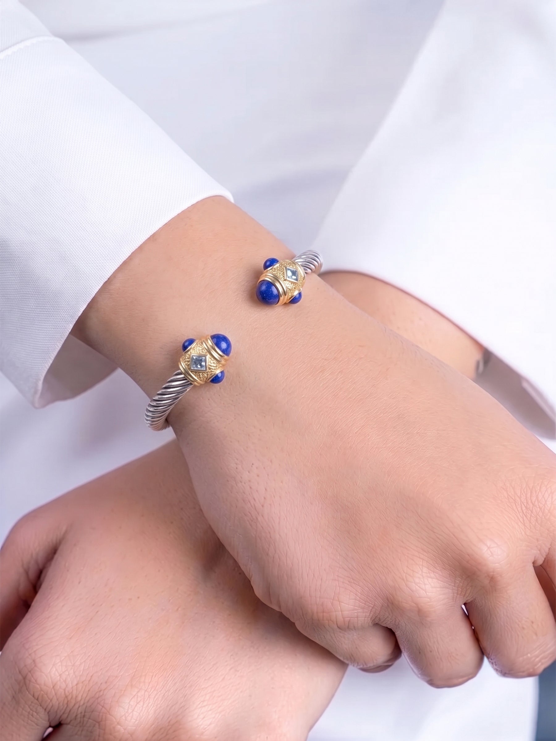 Delilah Blue - Silver Women's Wired Cuff Solid Bracelet