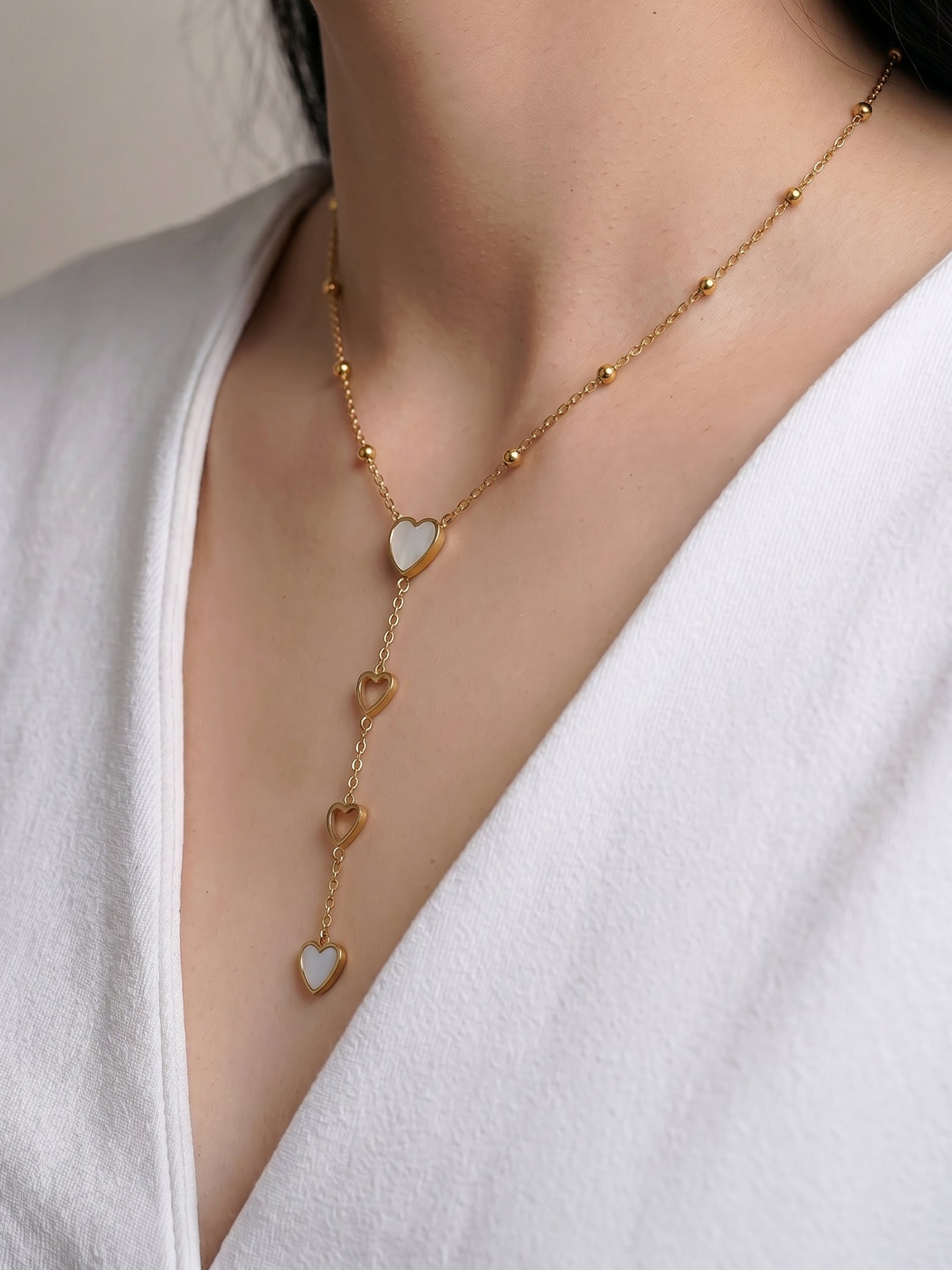 Delora Heart Drop Charms18K Gold Plated Women's Layered Chain Pendant Necklace