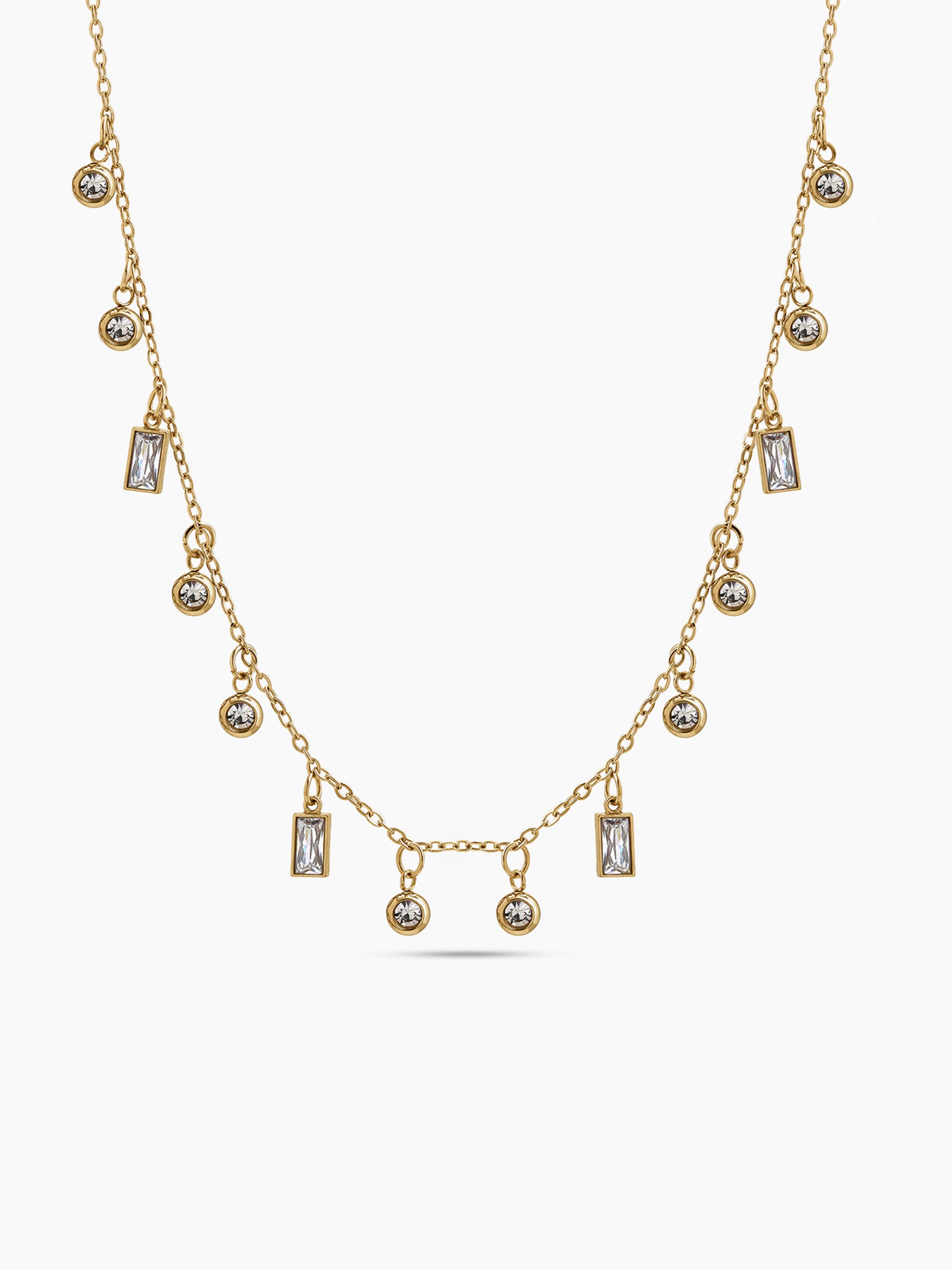 Demiara Round Diamond Baguette Diamond Charms 18K Gold Plated Women's Chain Pendant Necklace