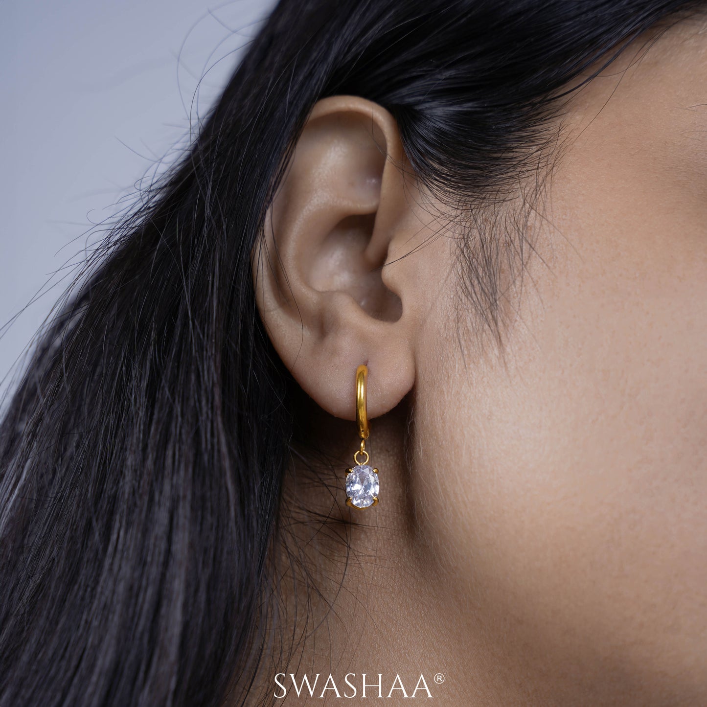 Denali Solitaire 18K Gold Plated Hoop Earrings