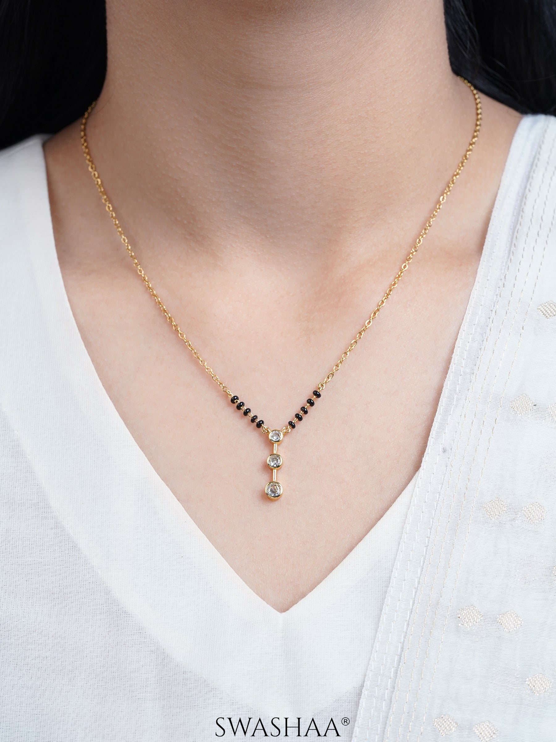 Devika Trio Diamond Drop 18K Gold Plated Mangalsutra