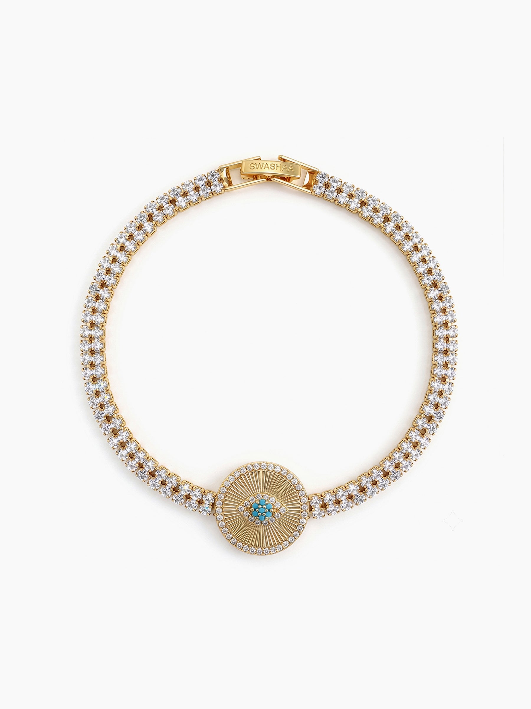 Devit blue Eye Charm 18K Gold Plated Diamond Tennis Rakhi