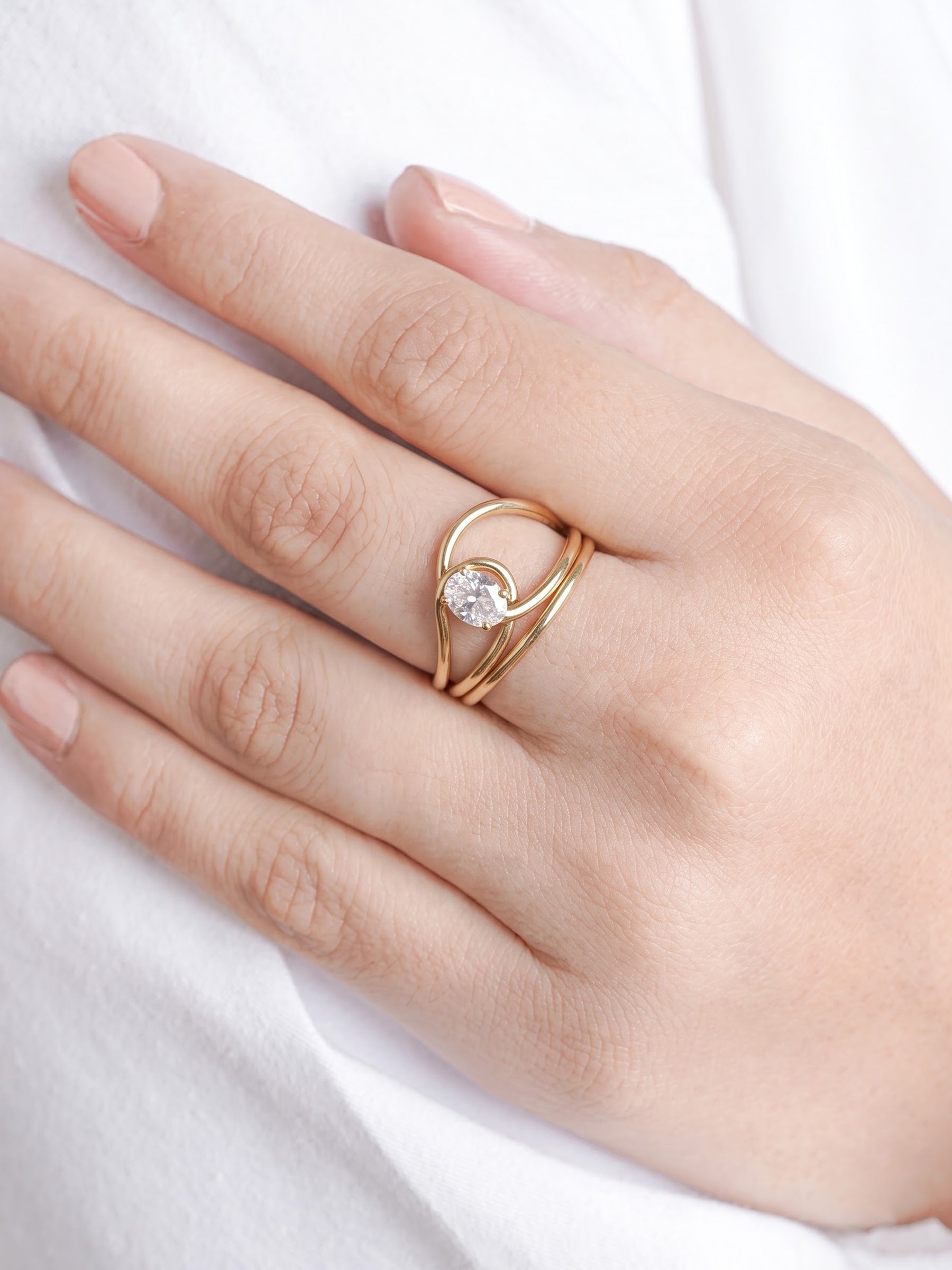 Devora Solitaire Diamond 18K Gold Plated Women's Ring
