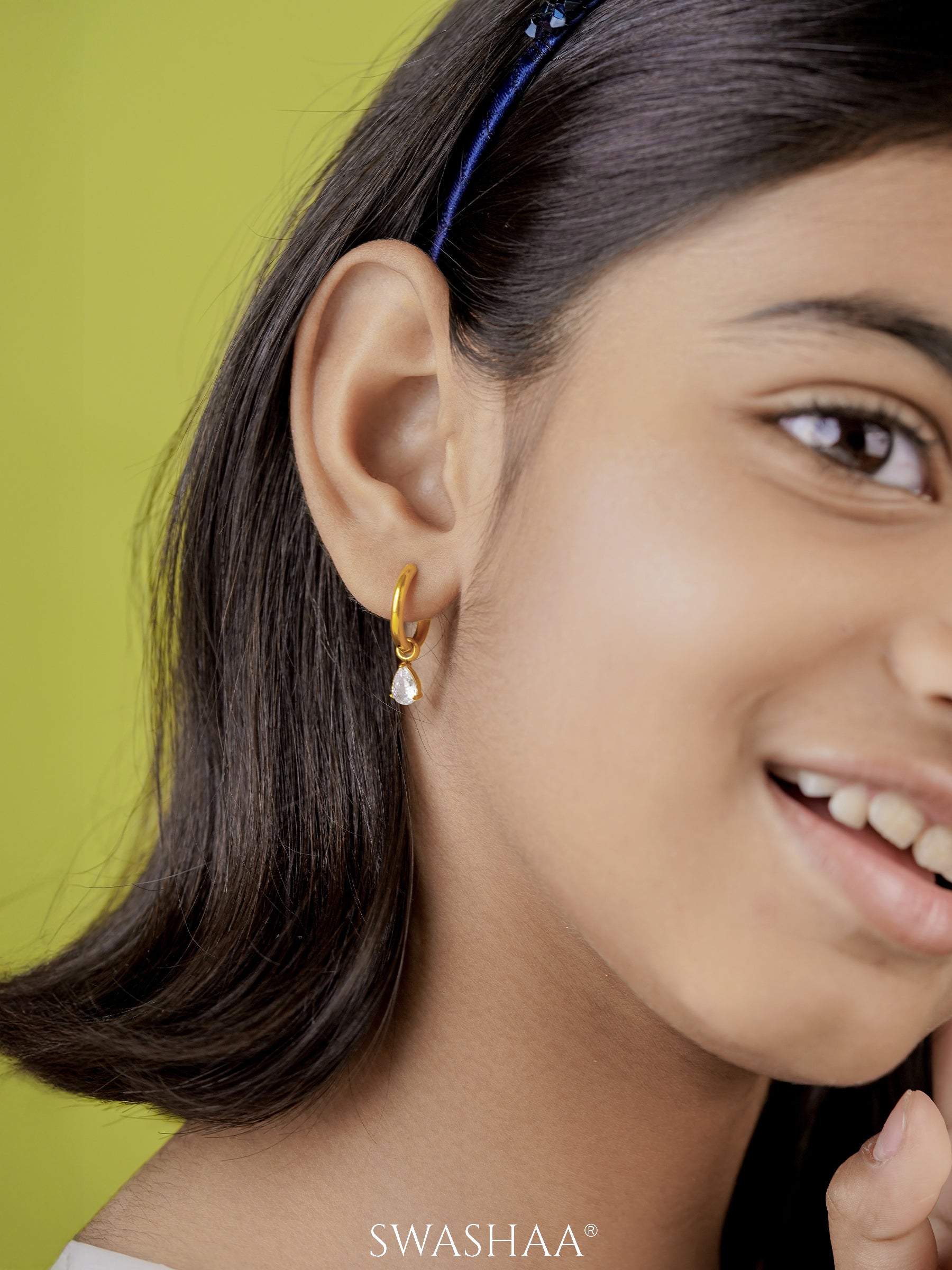 Dew Drop Diamond Loop 18K Gold Plated Kid's Dangling earrings