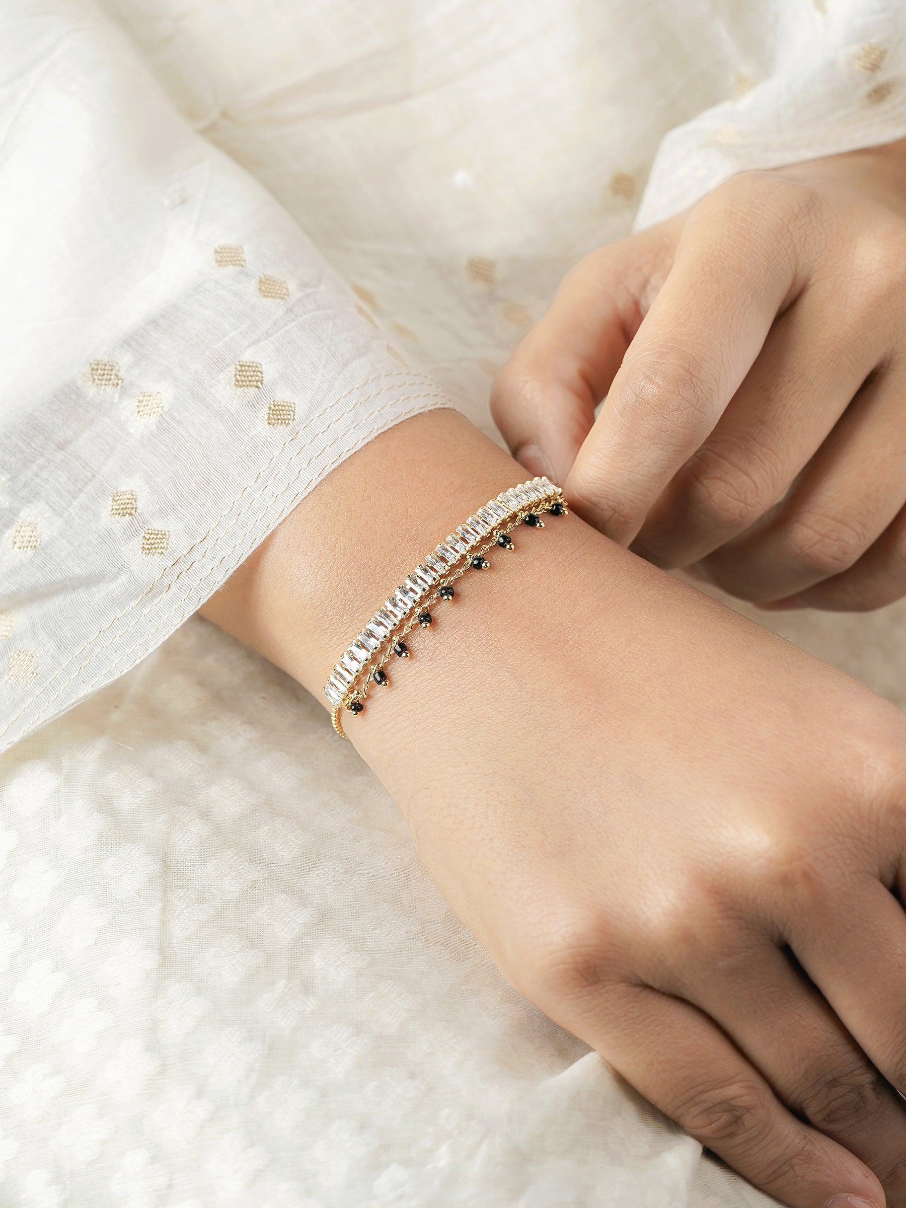 Dia Baguette Layered Stone 18K Gold Plated Mangalsutra Bracelet