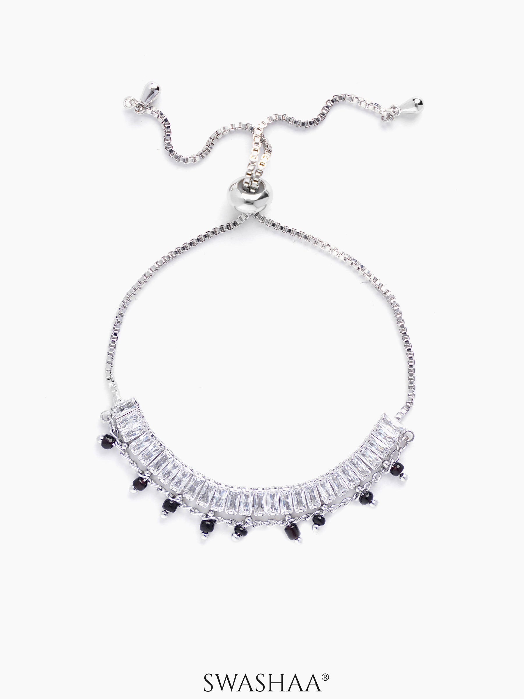 Dia Baguette Stone Silver Mangalsutra Bracelet