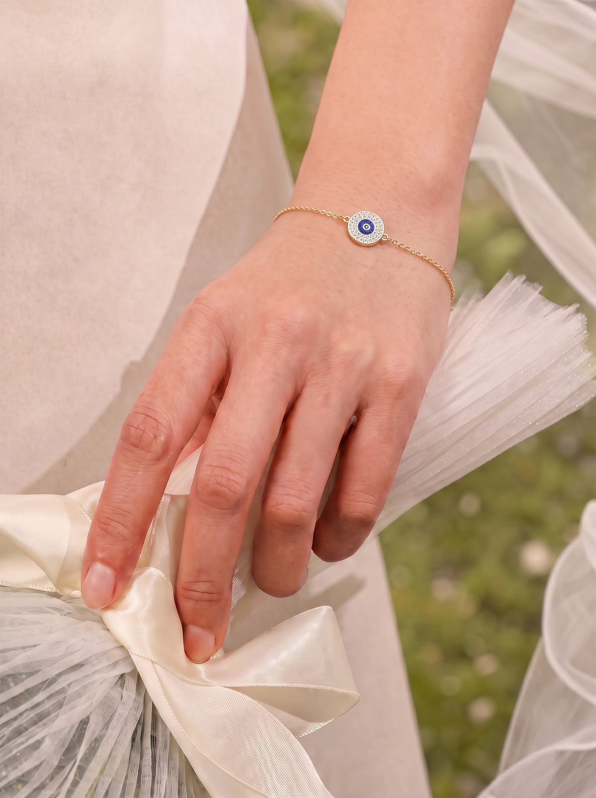Diamond Crystal Blue Evil Eye Charm Chain Bracelet