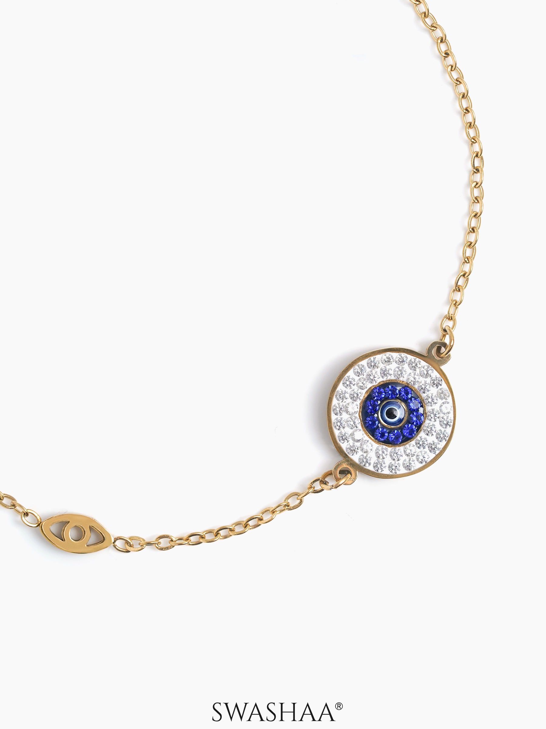 Diamond Crystal Blue Evil Eye Charm Chain Bracelet