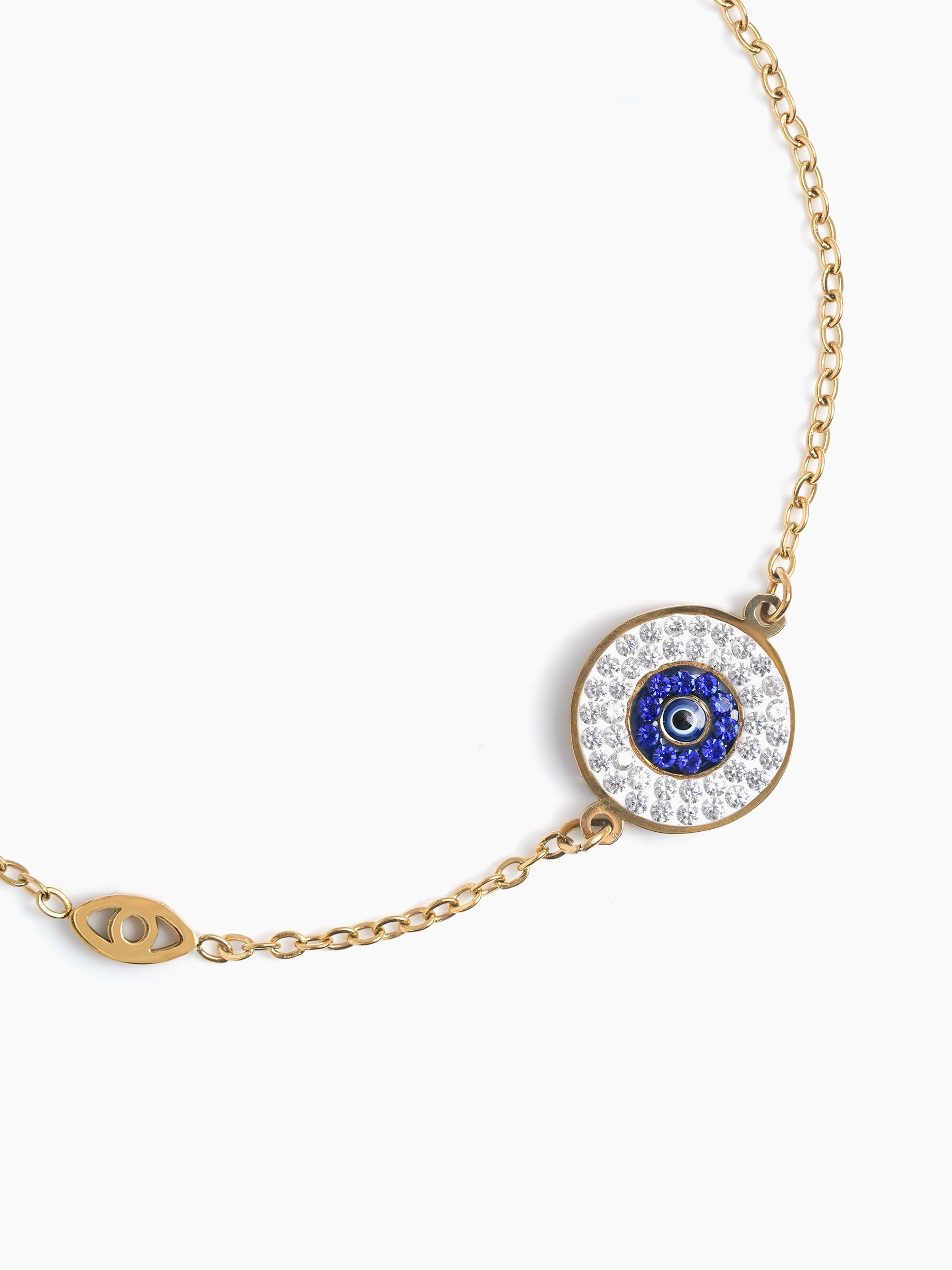 Diamond Crystal Blue Evil Eye Charm Chain Bracelet