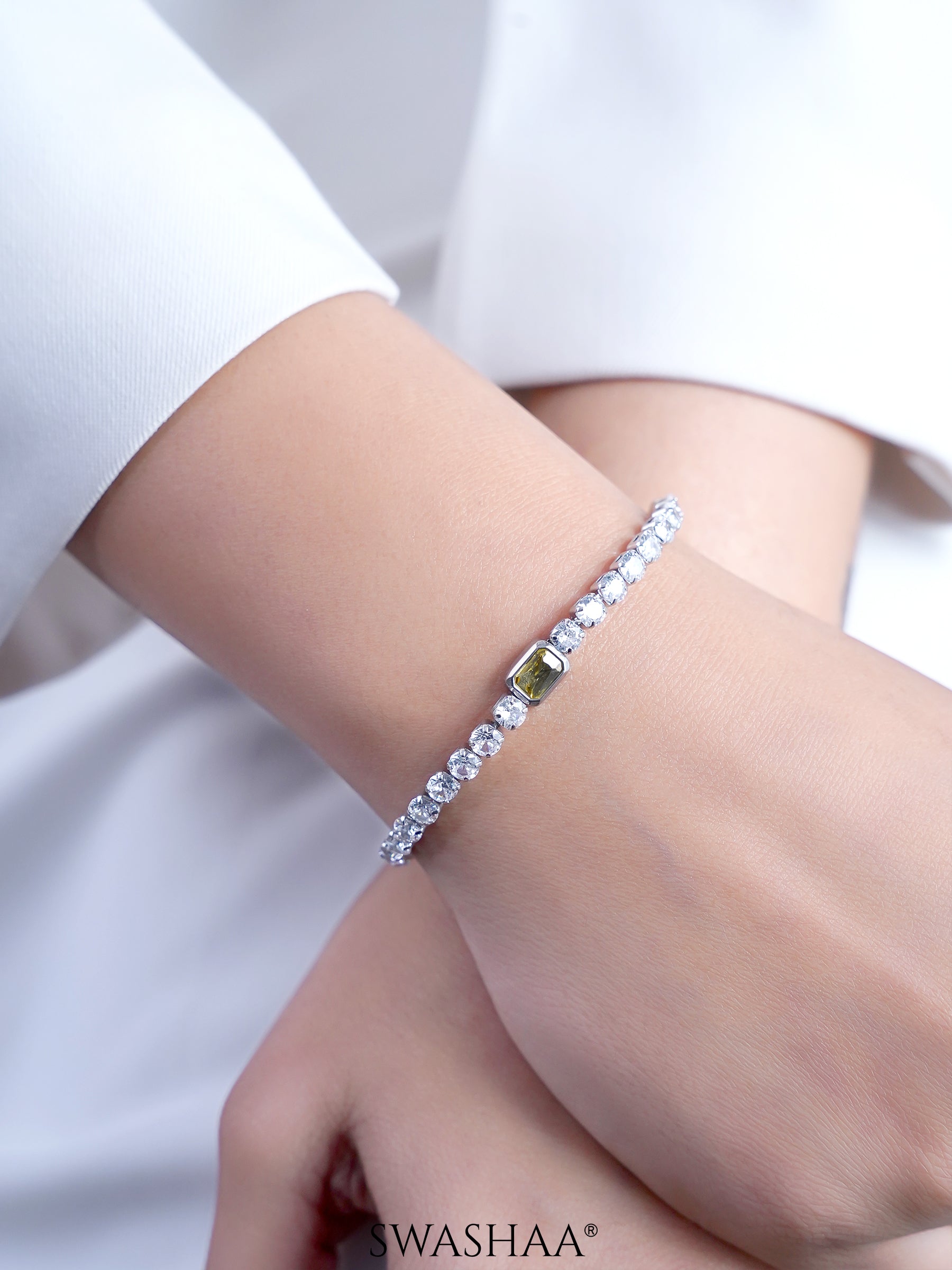 Diamond Tennis Yellow-Silver Gem Women's Loose Bracelet