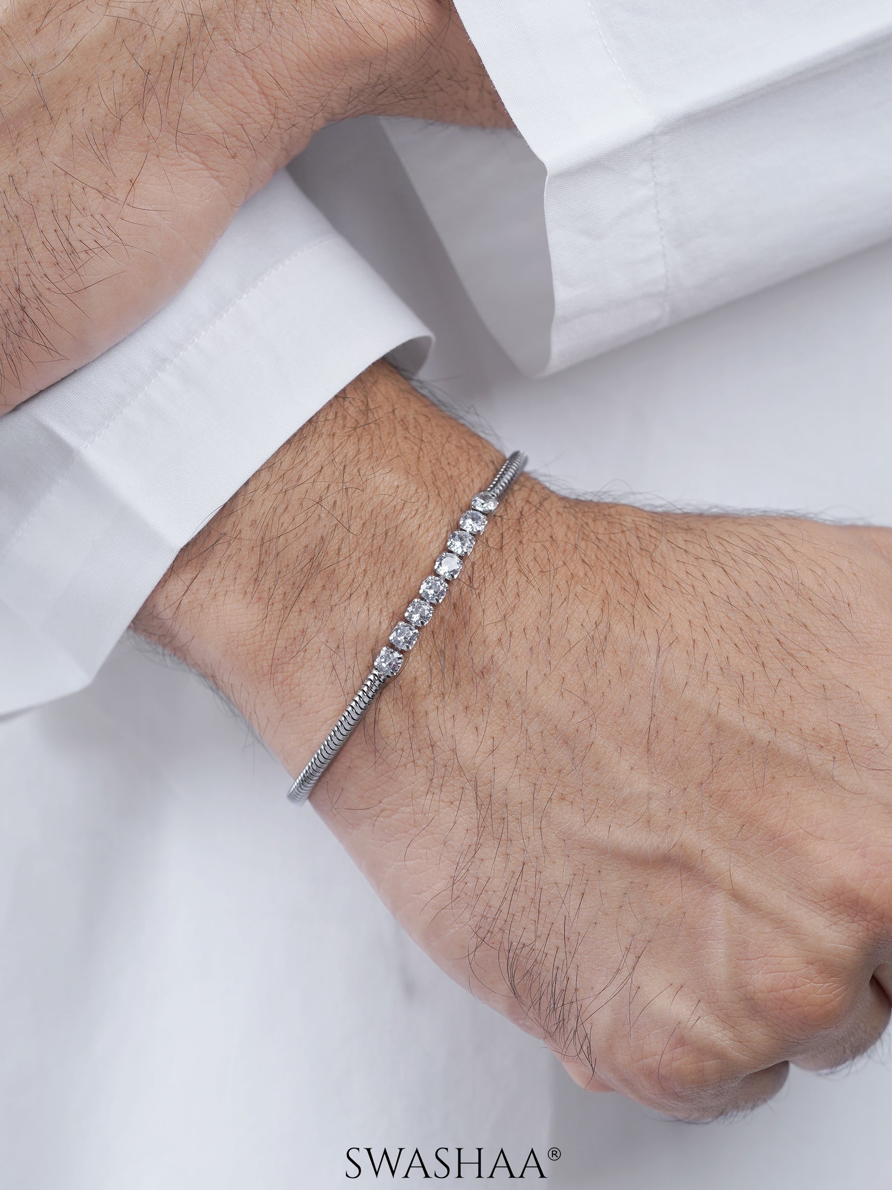 Diamond Round Rope Chain Silver Men's Bracelet