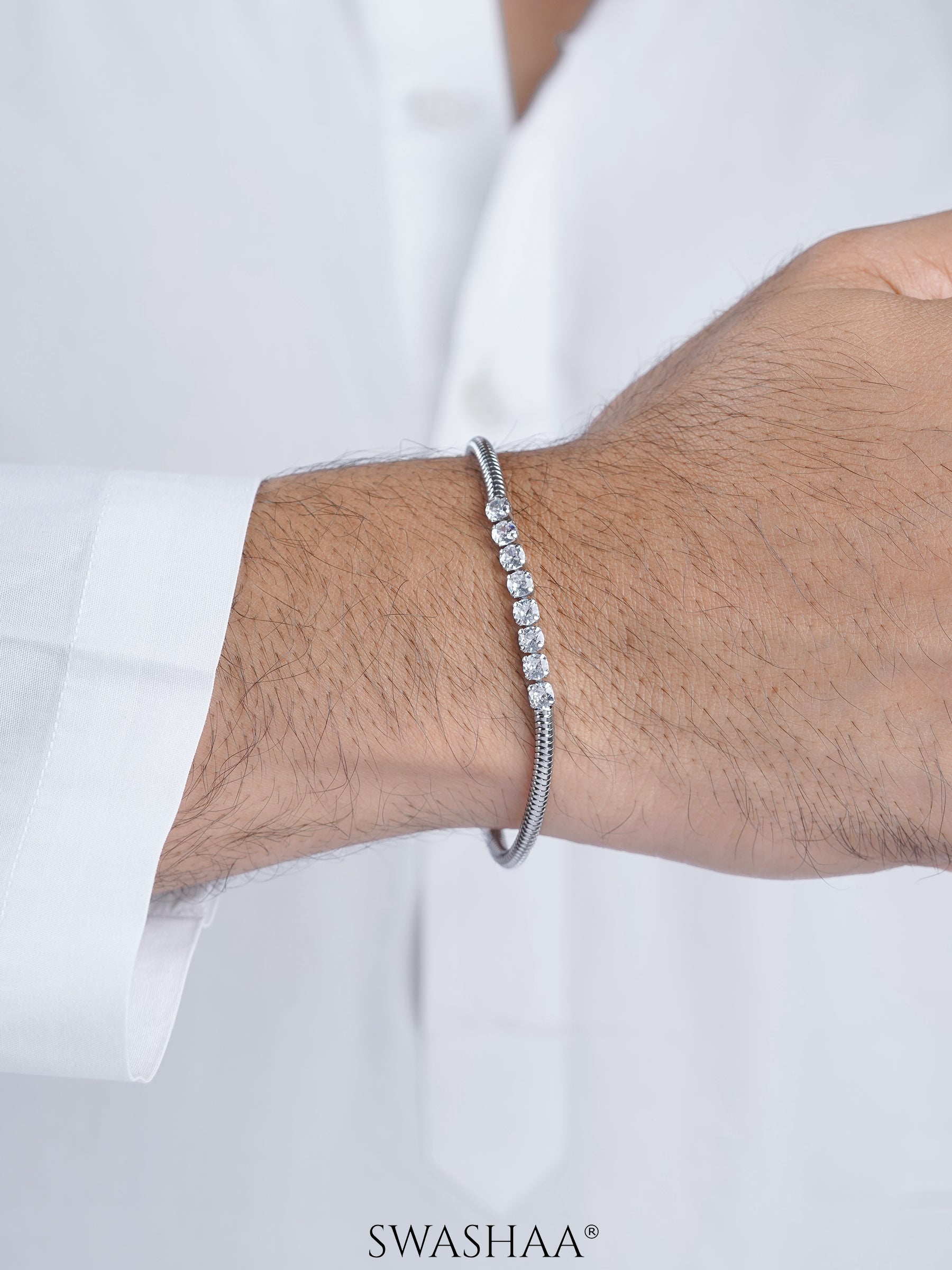 Diamond Round Rope Chain Silver Men's Bracelet