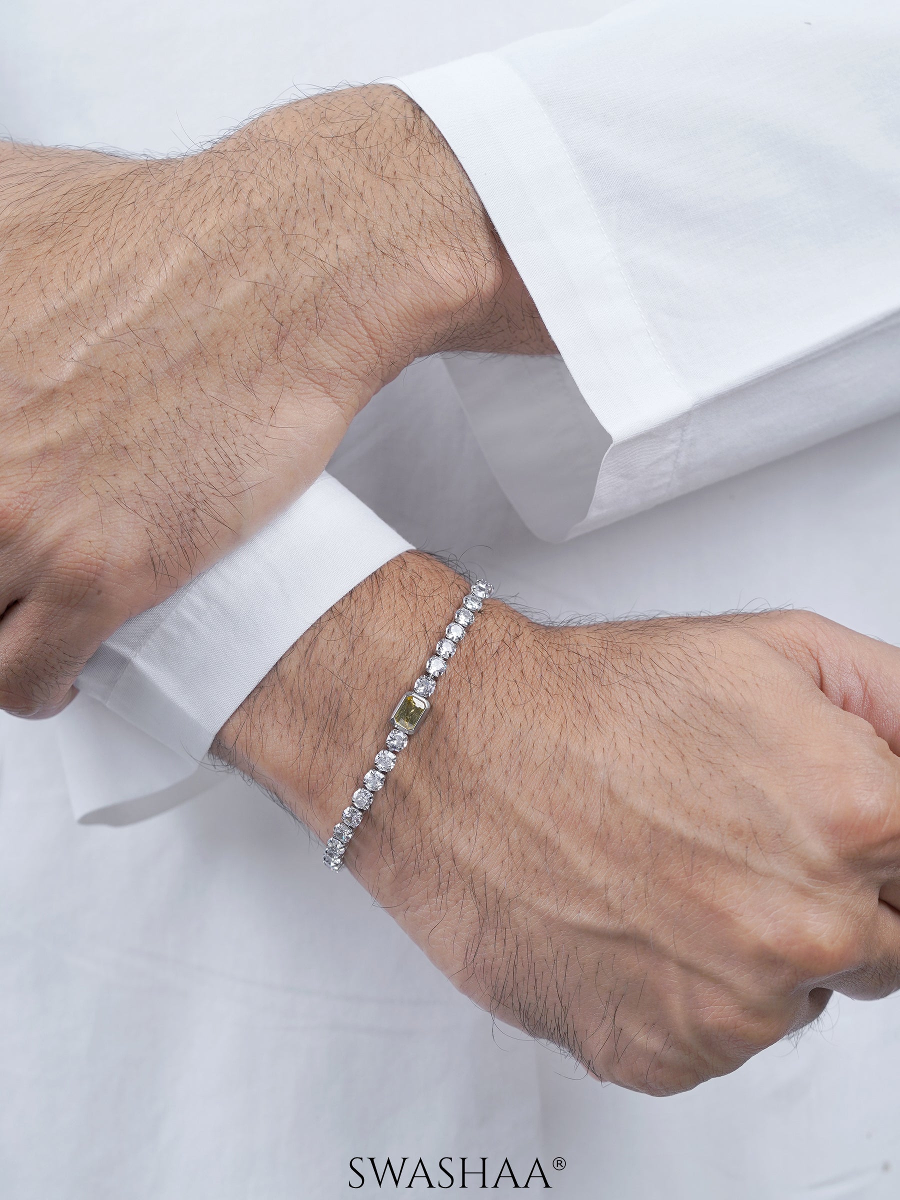 Diamond Yellow Silver Tennis Men's Bracelet