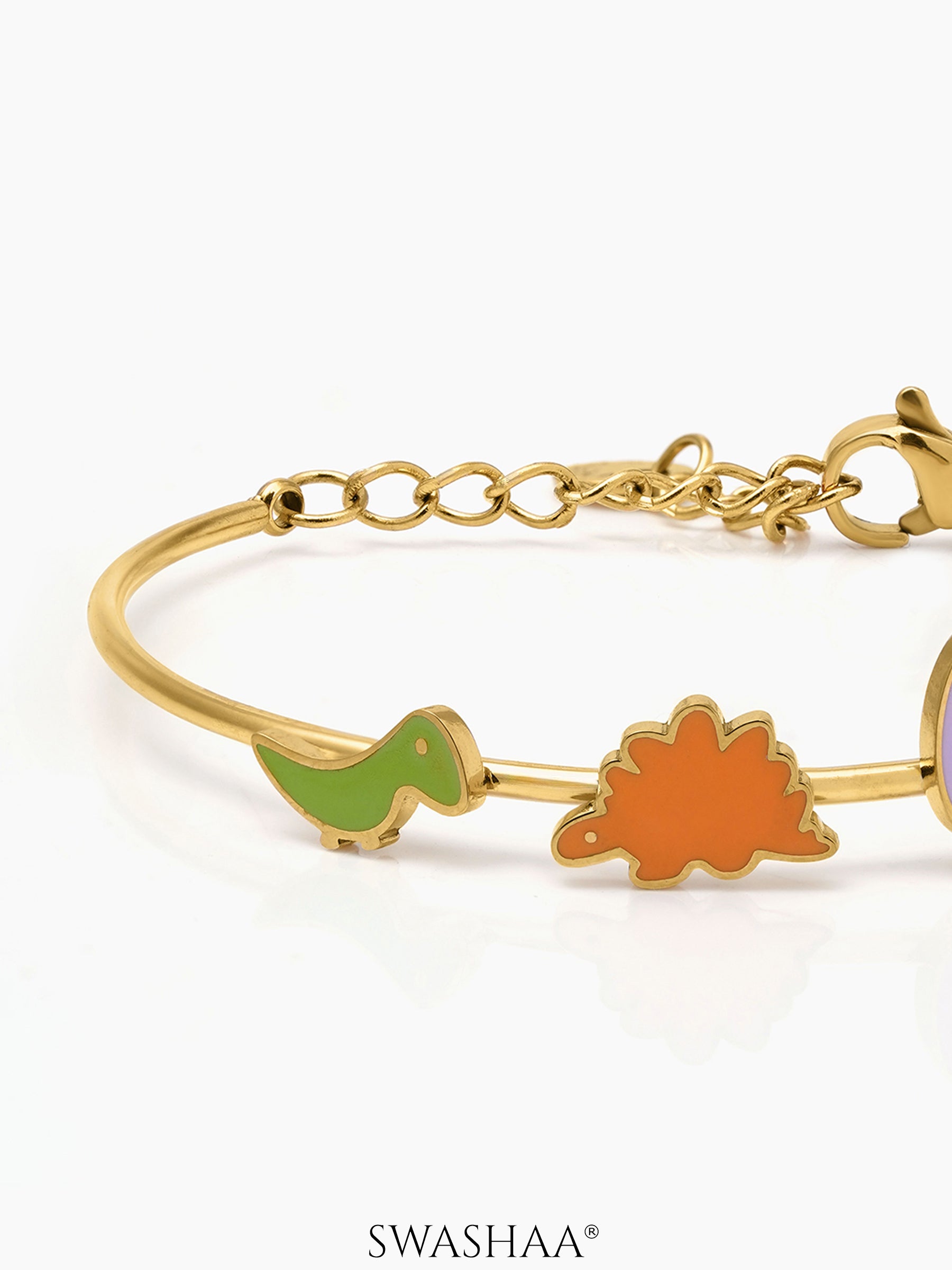 Dino Dinosaur Friends 18K Gold Plated Kid's Cuff Kada Bracelet