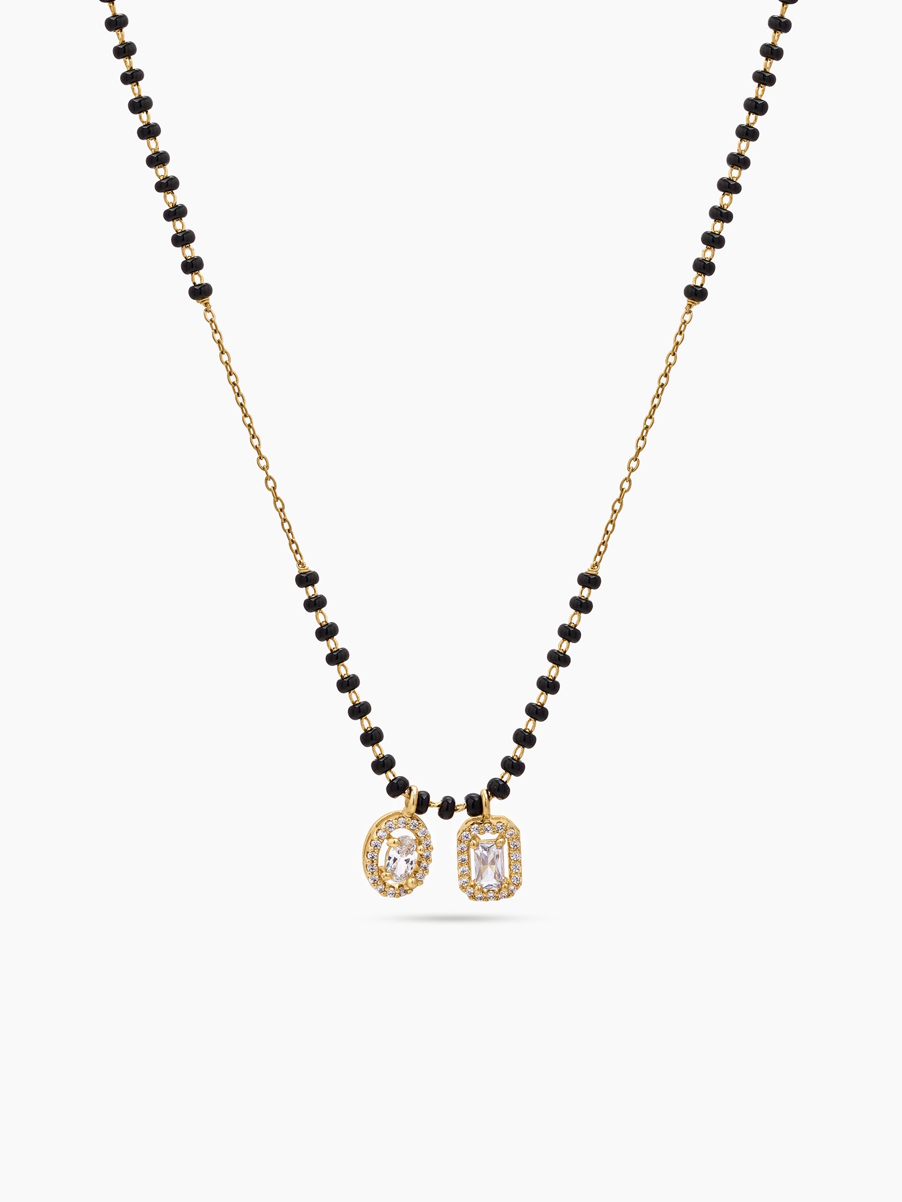 Diya Halo Twin Solitaire 18K Gold Plated Women's Chain Pendant Mangalsutra Necklace