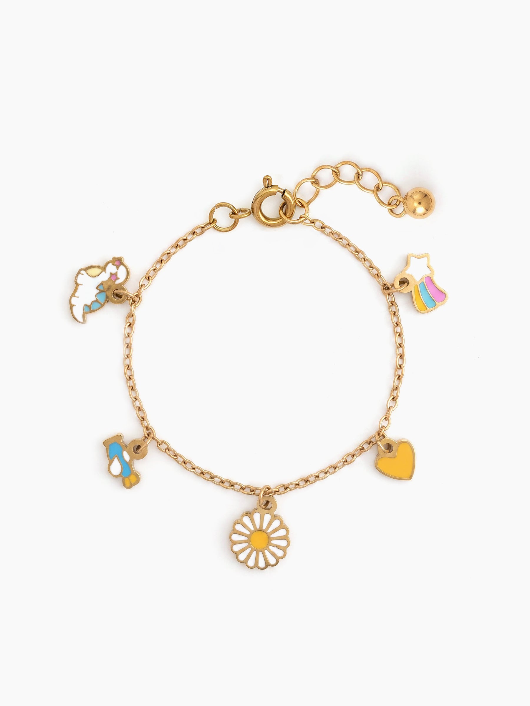 Doodle Pop Adventure Stars ,Flower, Dinosaur, Rocket, plane, heart Charms 18K Gold Plated Kid's Chain Pendant Bracelets