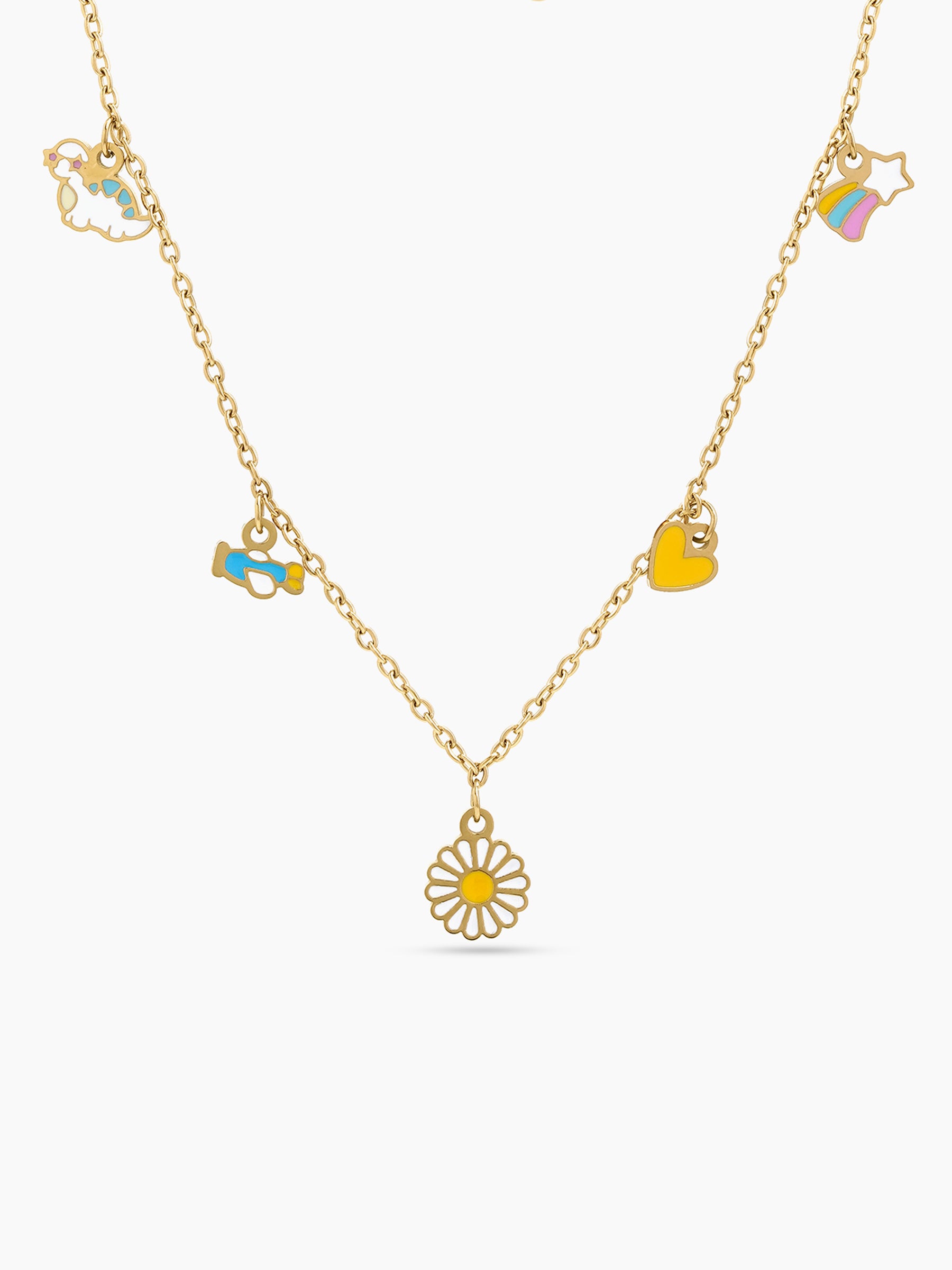 Doodle Pop Adventure Stars ,Flower, Dinosaur, Rocket, plane, heart Charms
18K Gold Plated Kid's Chain Pendant Necklaces