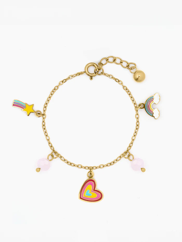 Dora Heart Rainbow Star Pearl Charms 18K Gold Plated Kid's Chain Bracelets