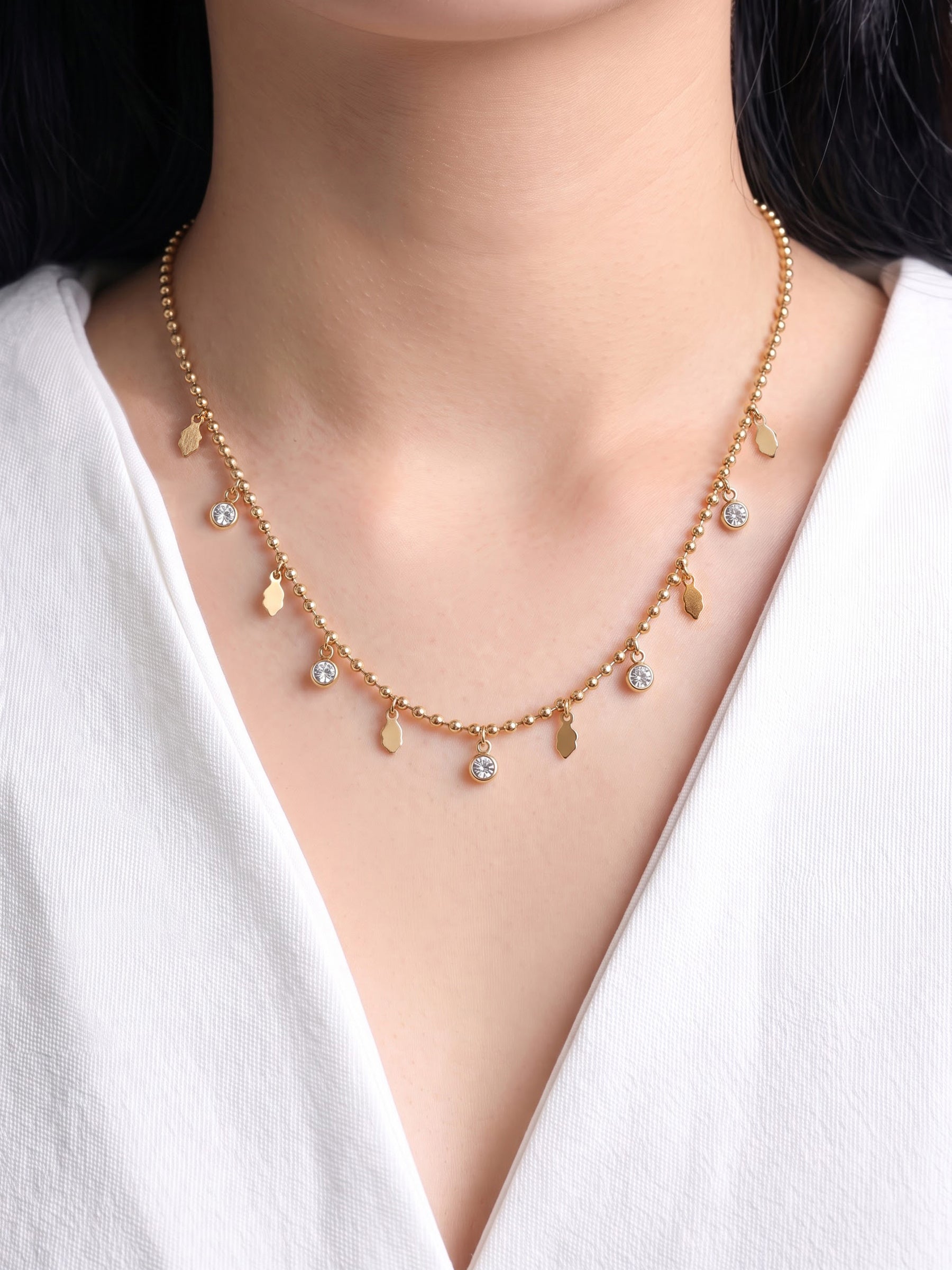 Dovelle Beaded Diamond Charms 18K Gold Plated Women's Chain Pendant Necklaces