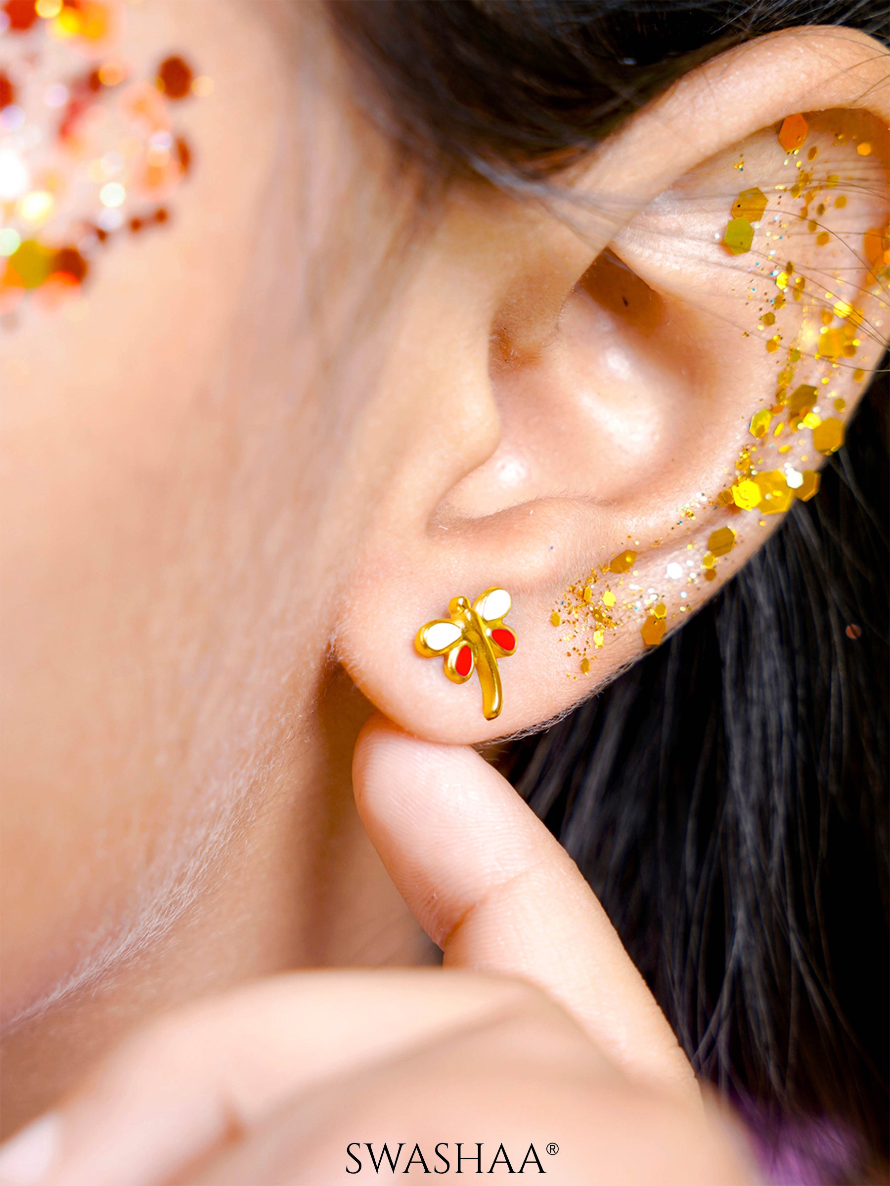 Dragonfly Charm 18K Gold Plated Kid's Stud Earrings