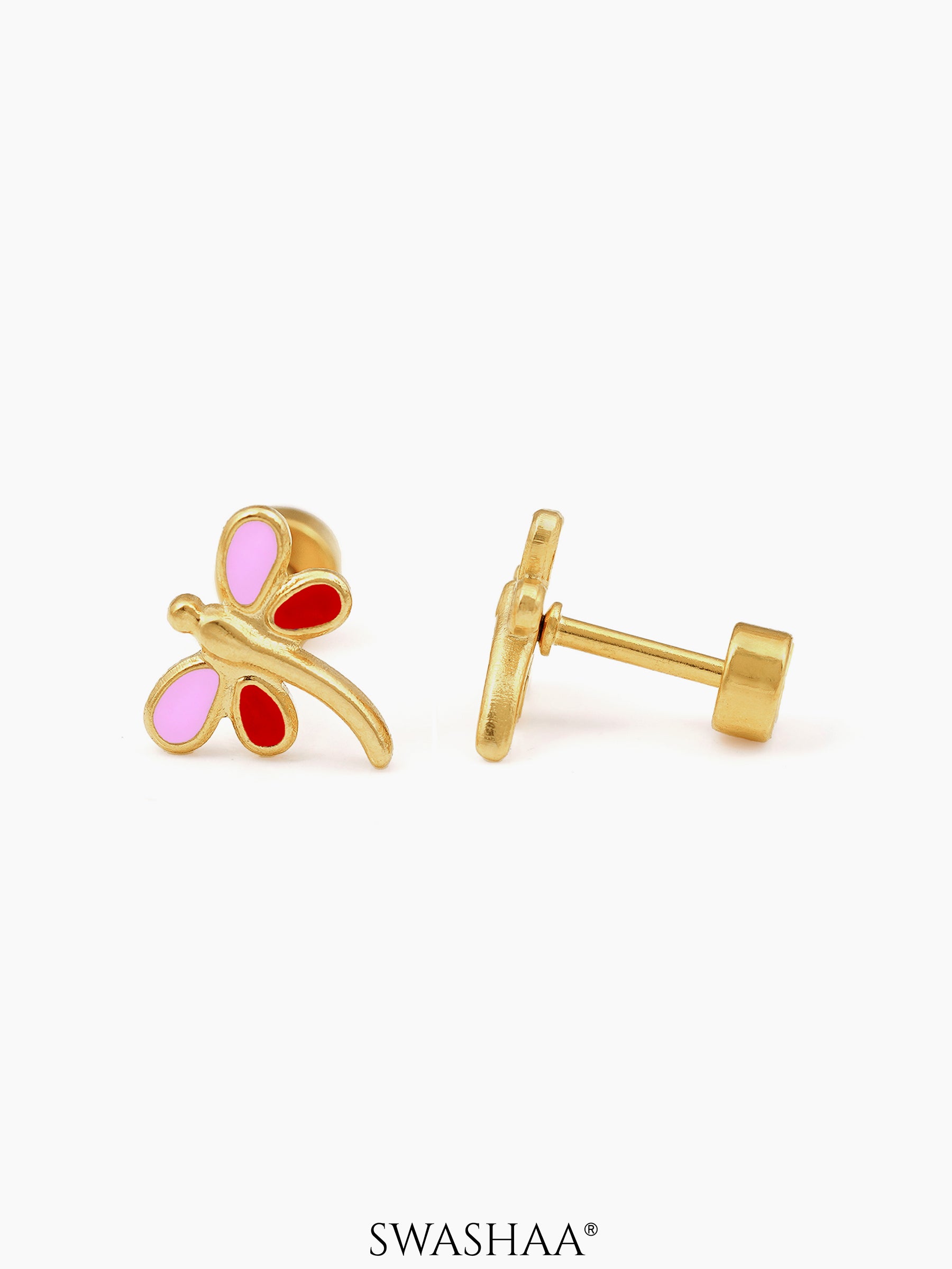 Dragonfly Charm 18K Gold Plated Kid's Stud Earrings