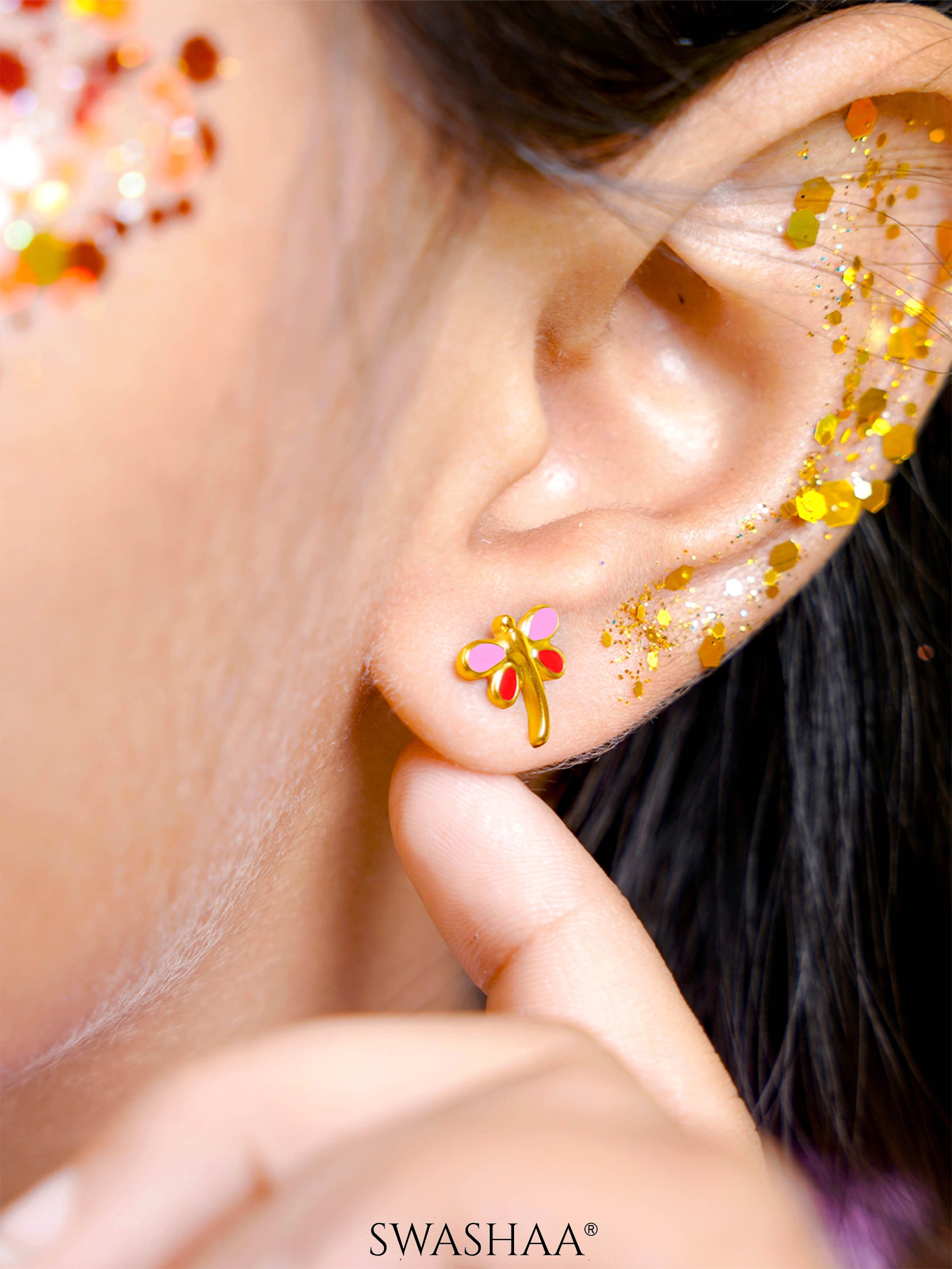 Dragonfly Charm 18K Gold Plated Kid's Stud Earrings
